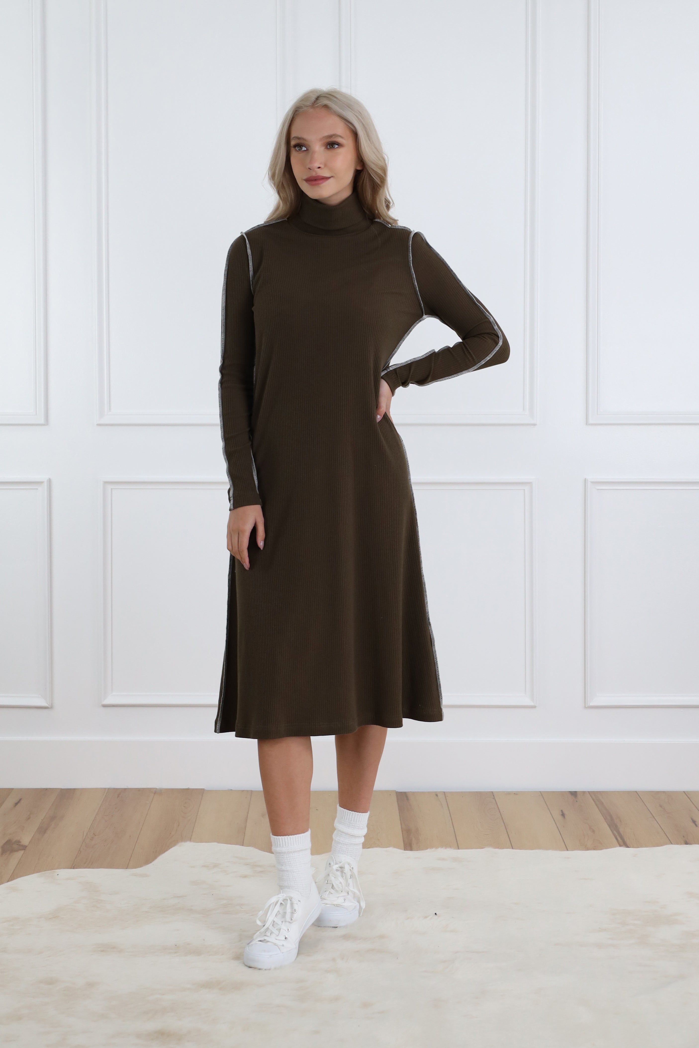 Basic Rib Turtleneck Dress