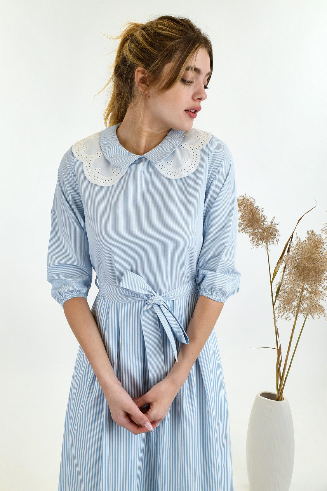 Striped Double Collar Dress