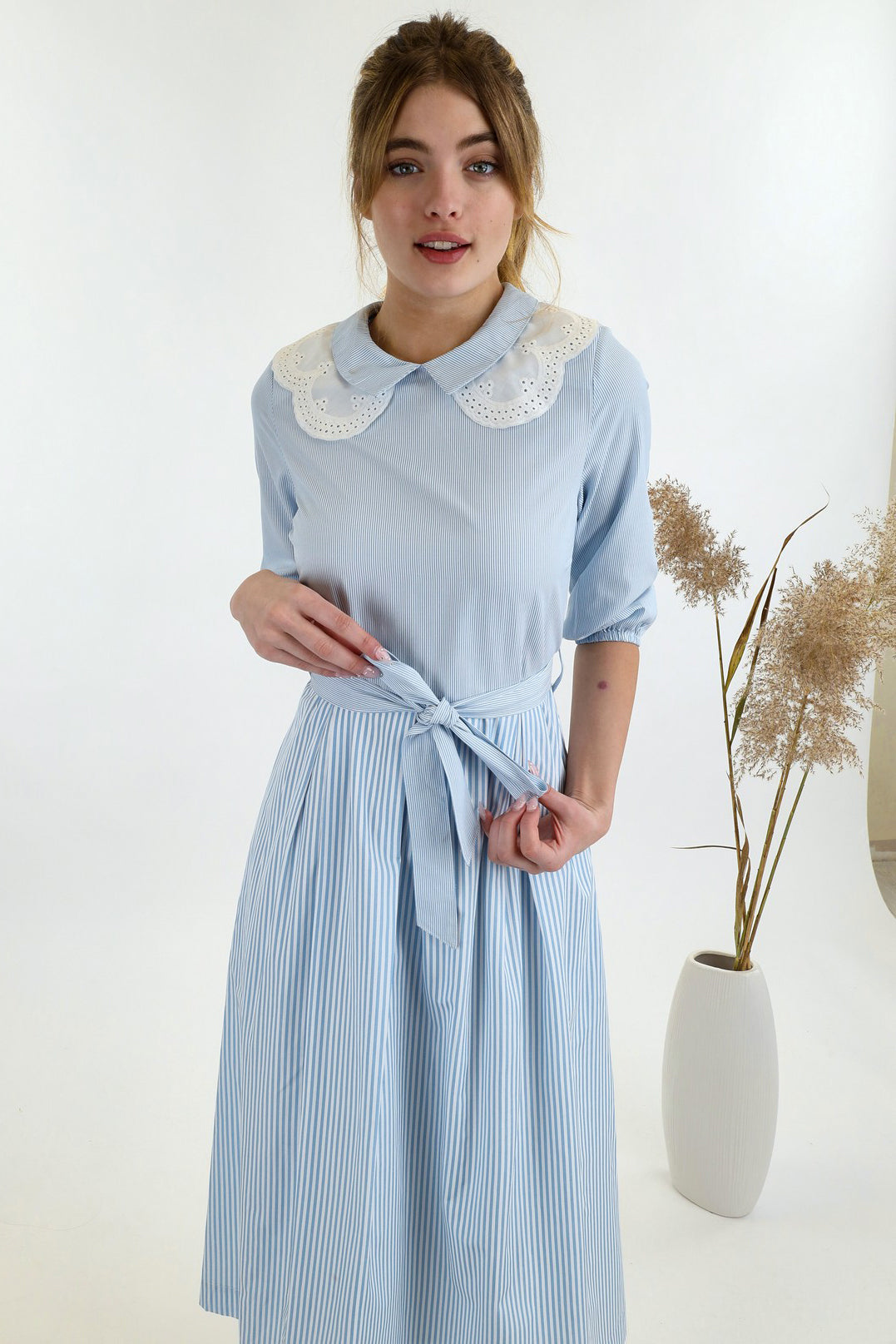 Striped Double Collar Dress