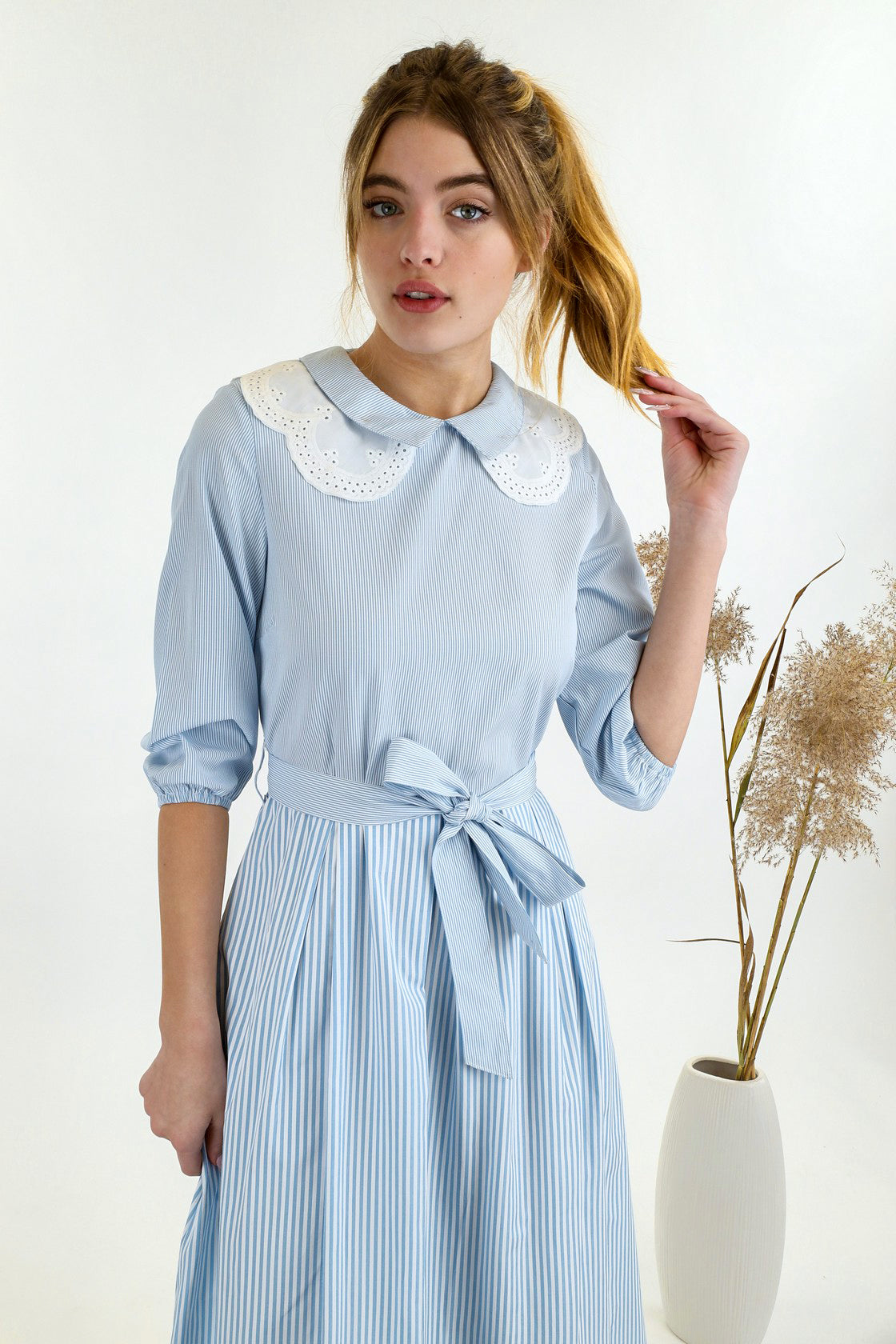 Striped Double Collar Dress