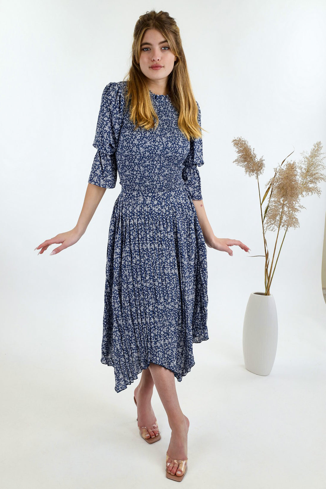 Assymetrical Pleated Print Skirt