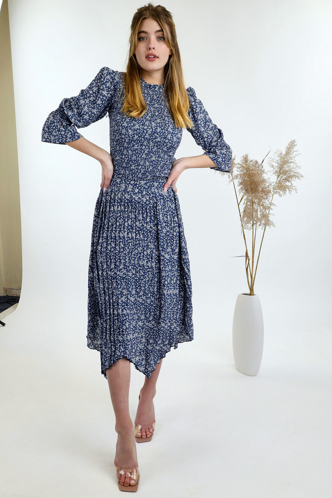 Assymetrical Pleated Print Skirt