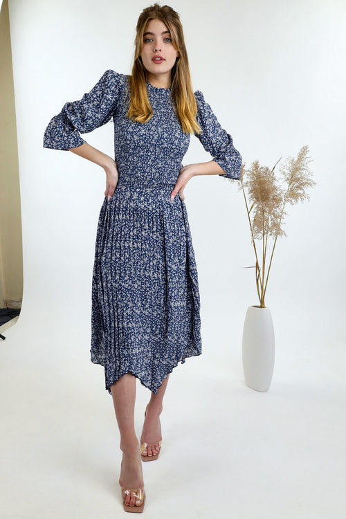 Assymetrical Pleated Print Skirt