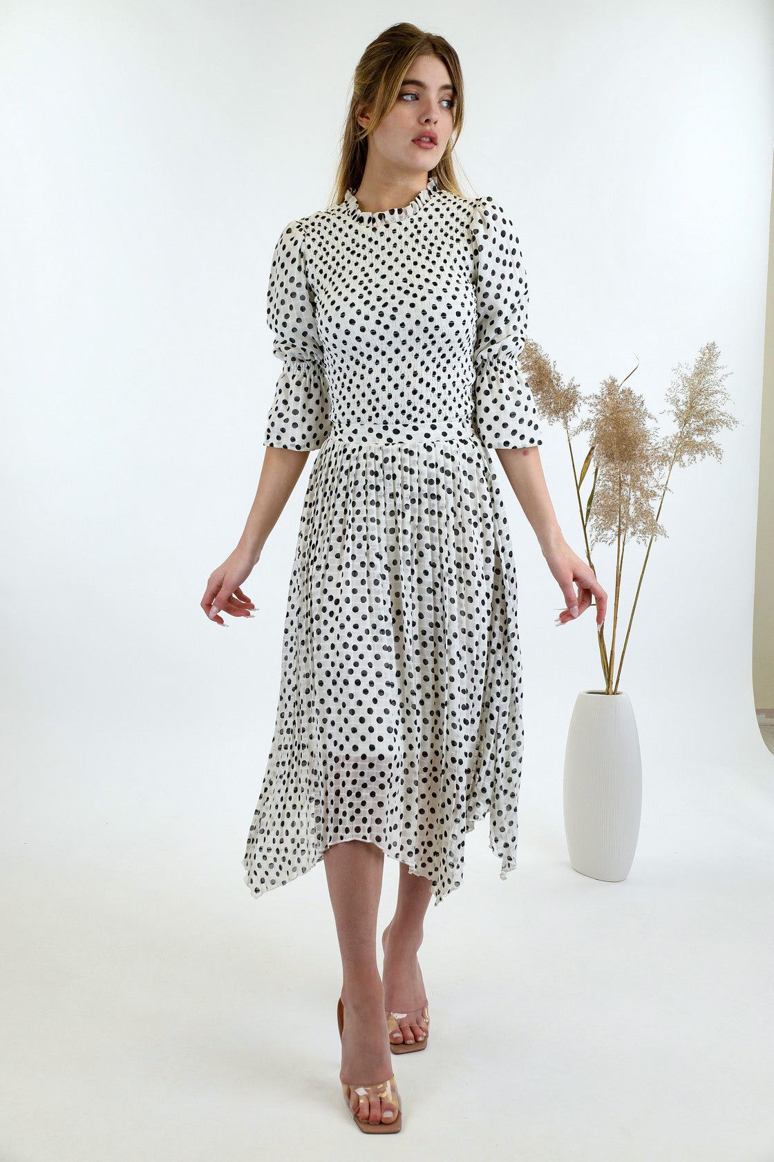 Assymetrical Pleated Print Skirt