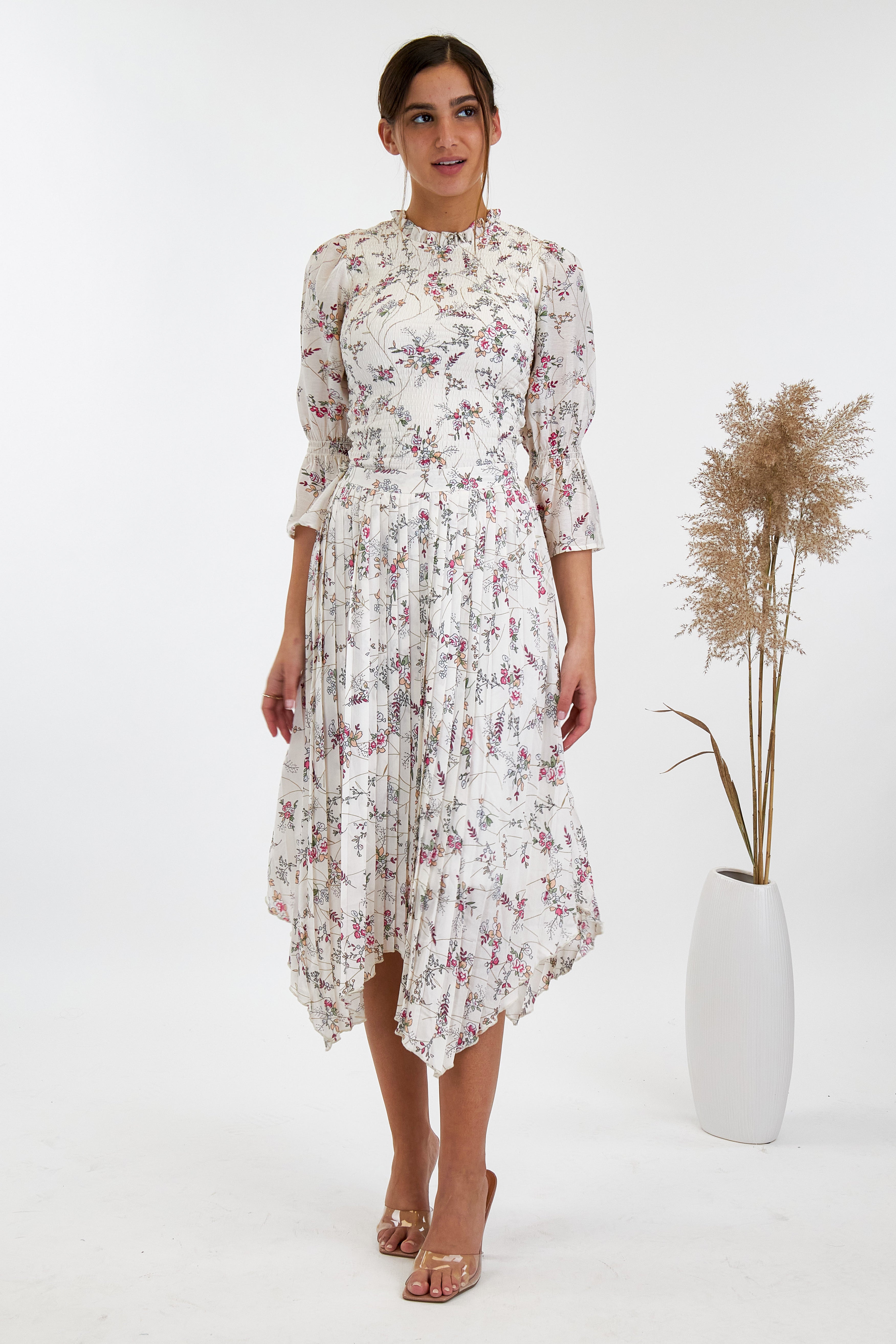 Assymetrical Pleated Print Skirt