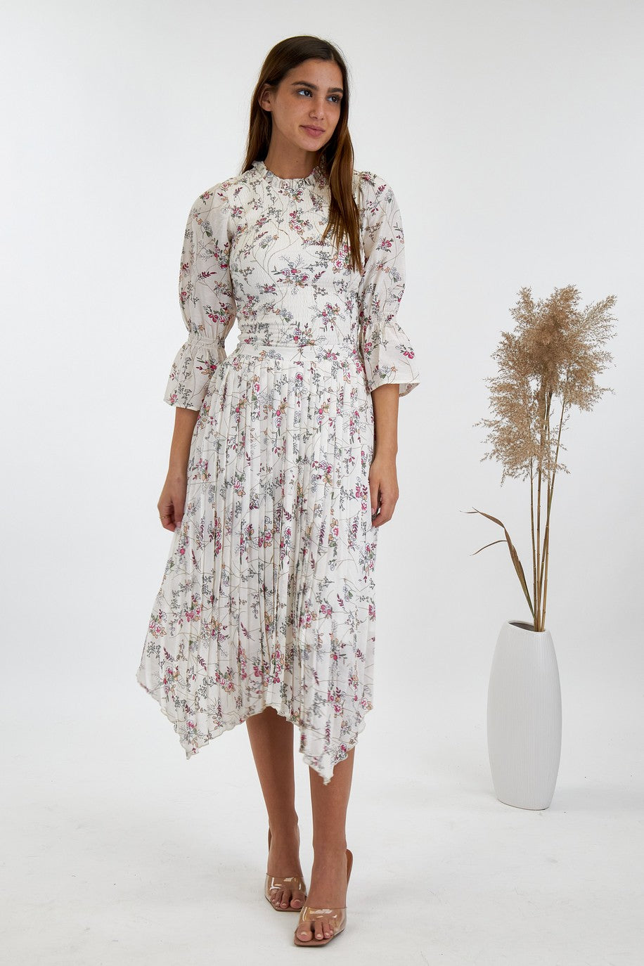 Assymetrical Pleated Print Skirt