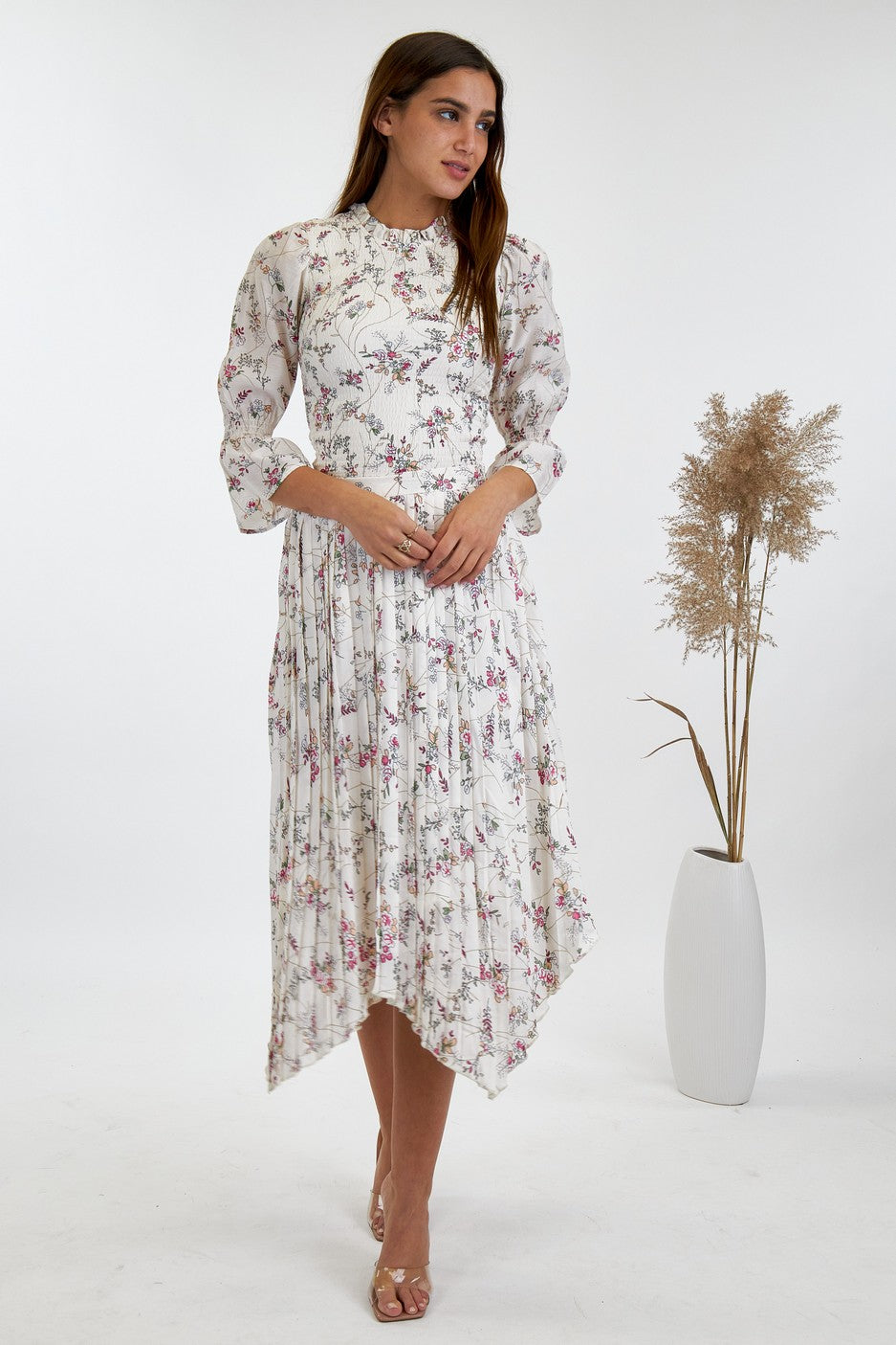 Assymetrical Pleated Print Skirt