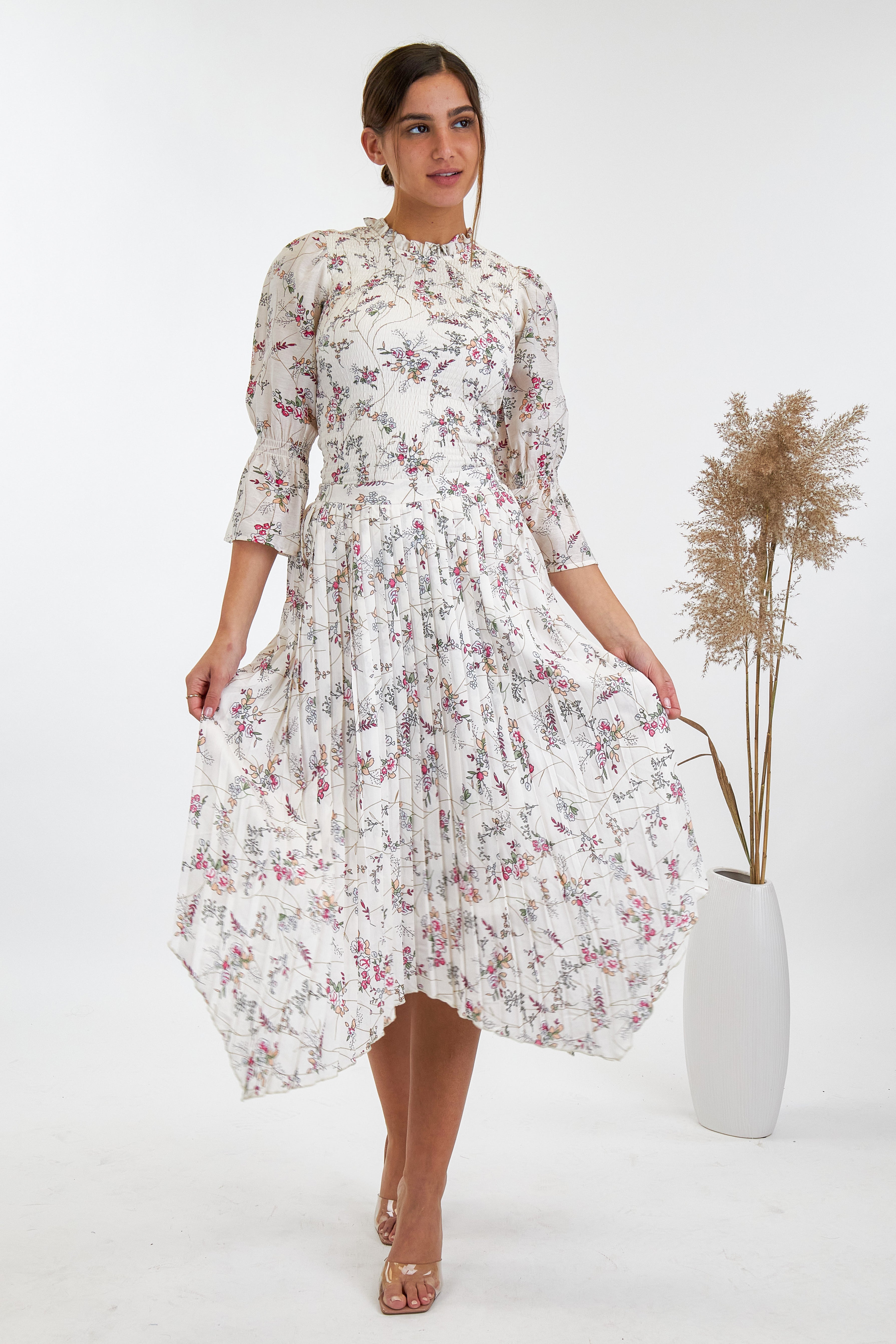 Assymetrical Pleated Print Skirt