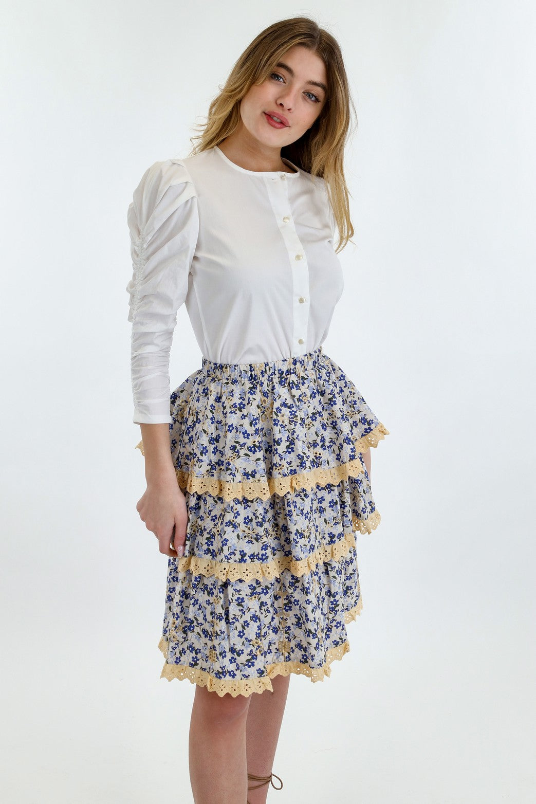 Embroidery Print Layered Skirt