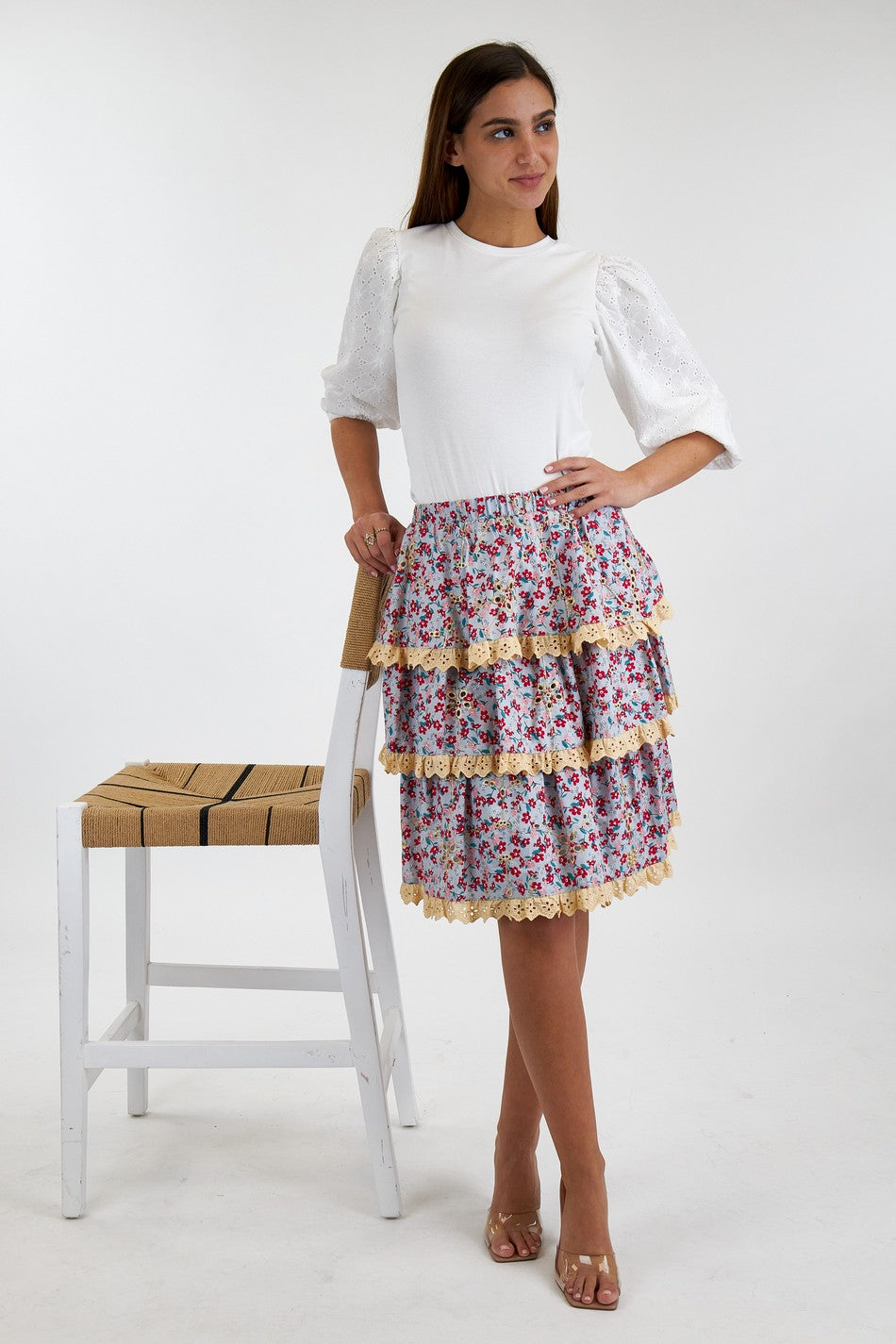 Embroidery Print Layered Skirt