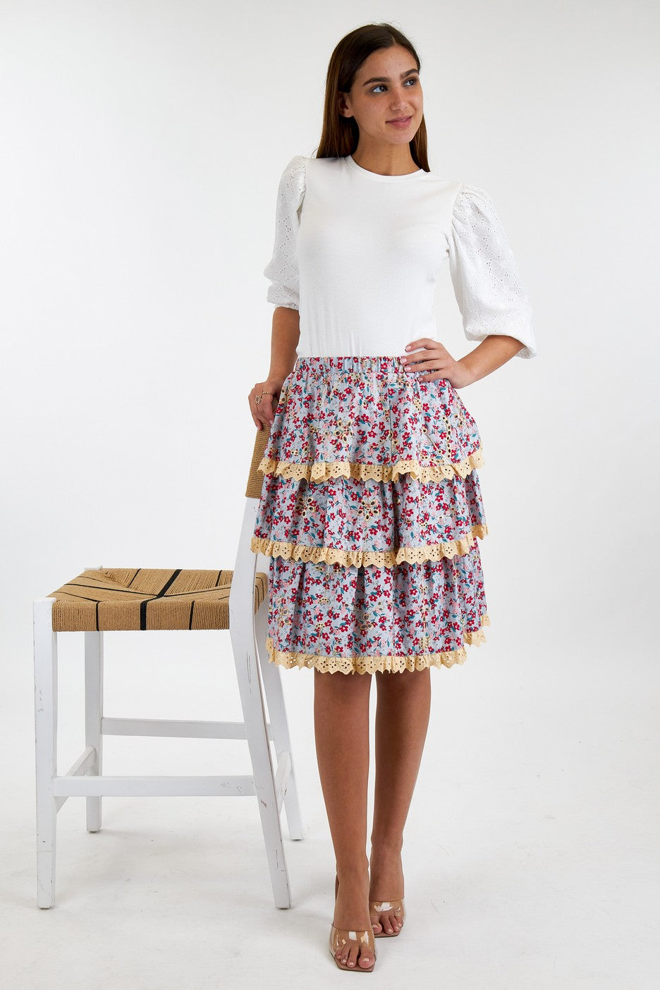 Embroidery Print Layered Skirt