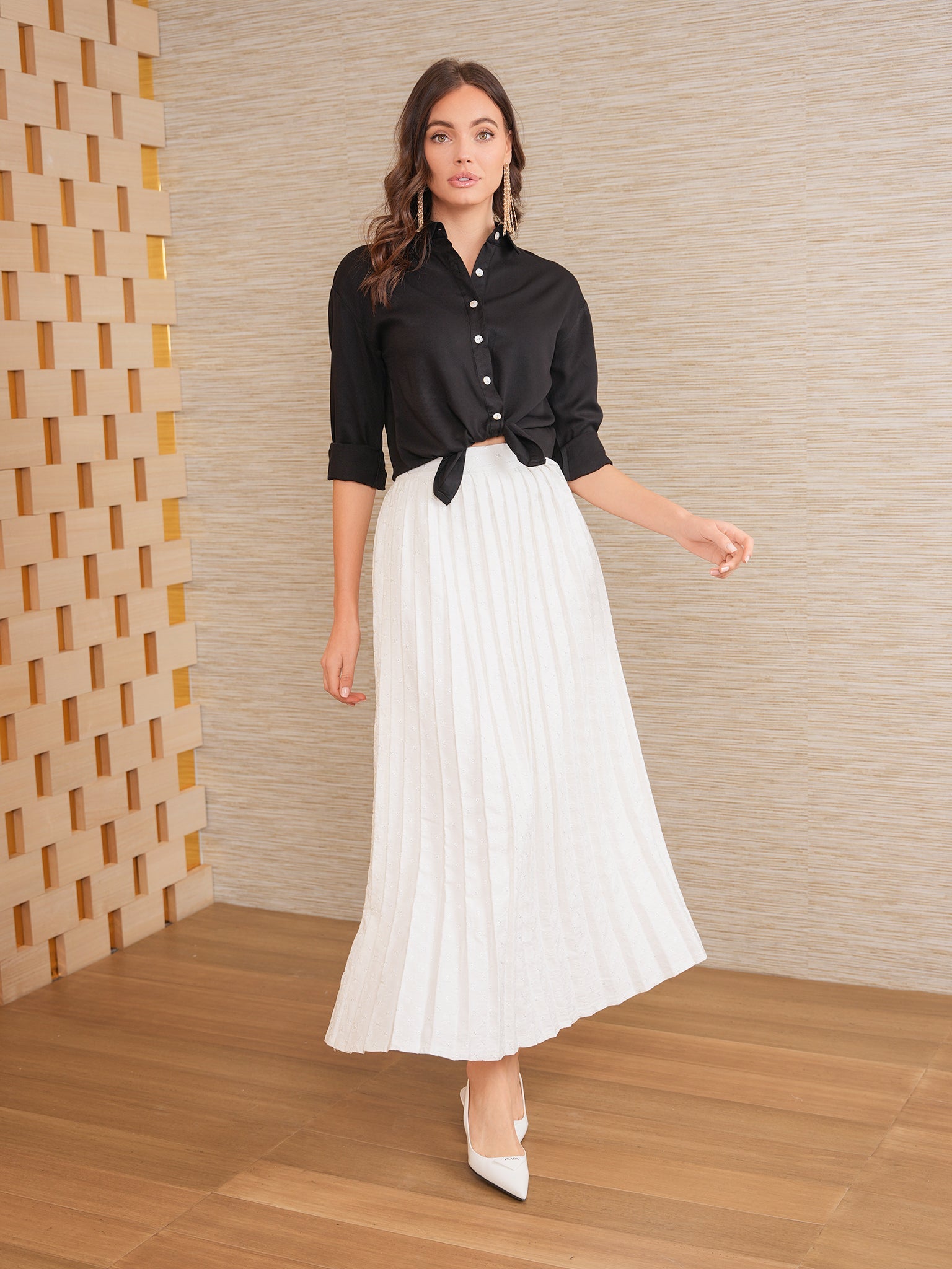 Eyelet Pleated Skirt
