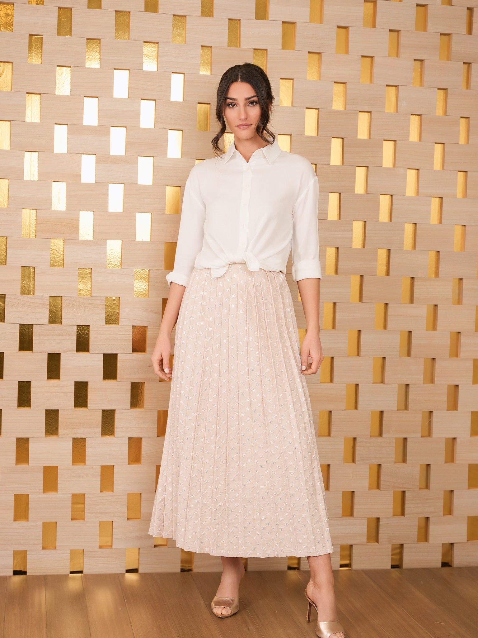 Eyelet Pleated Skirt