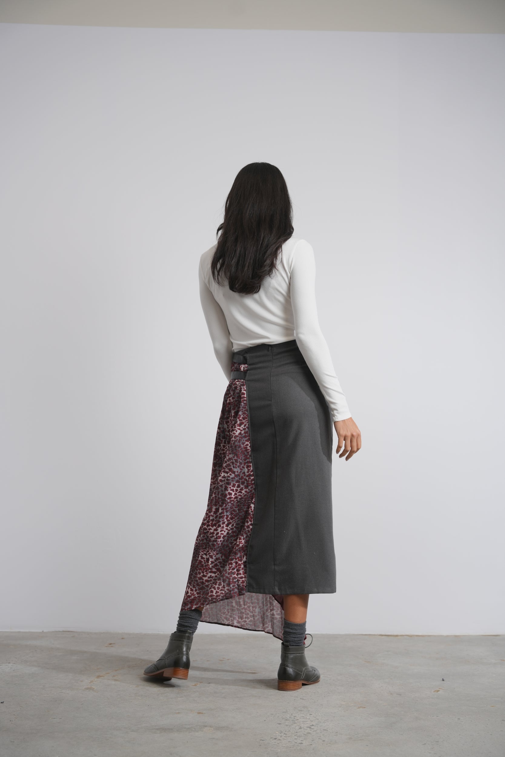 Half Pleated Combo Skirt