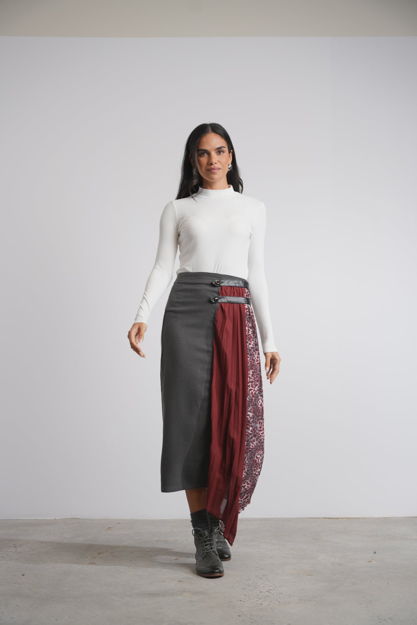 Half Pleated Combo Skirt