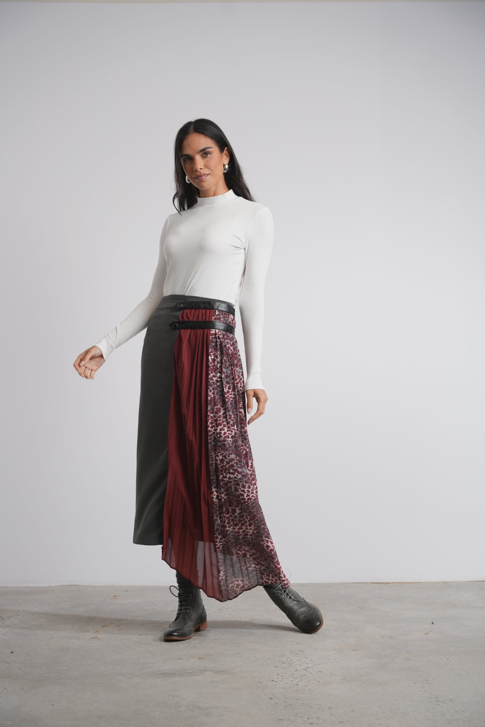 Half Pleated Combo Skirt