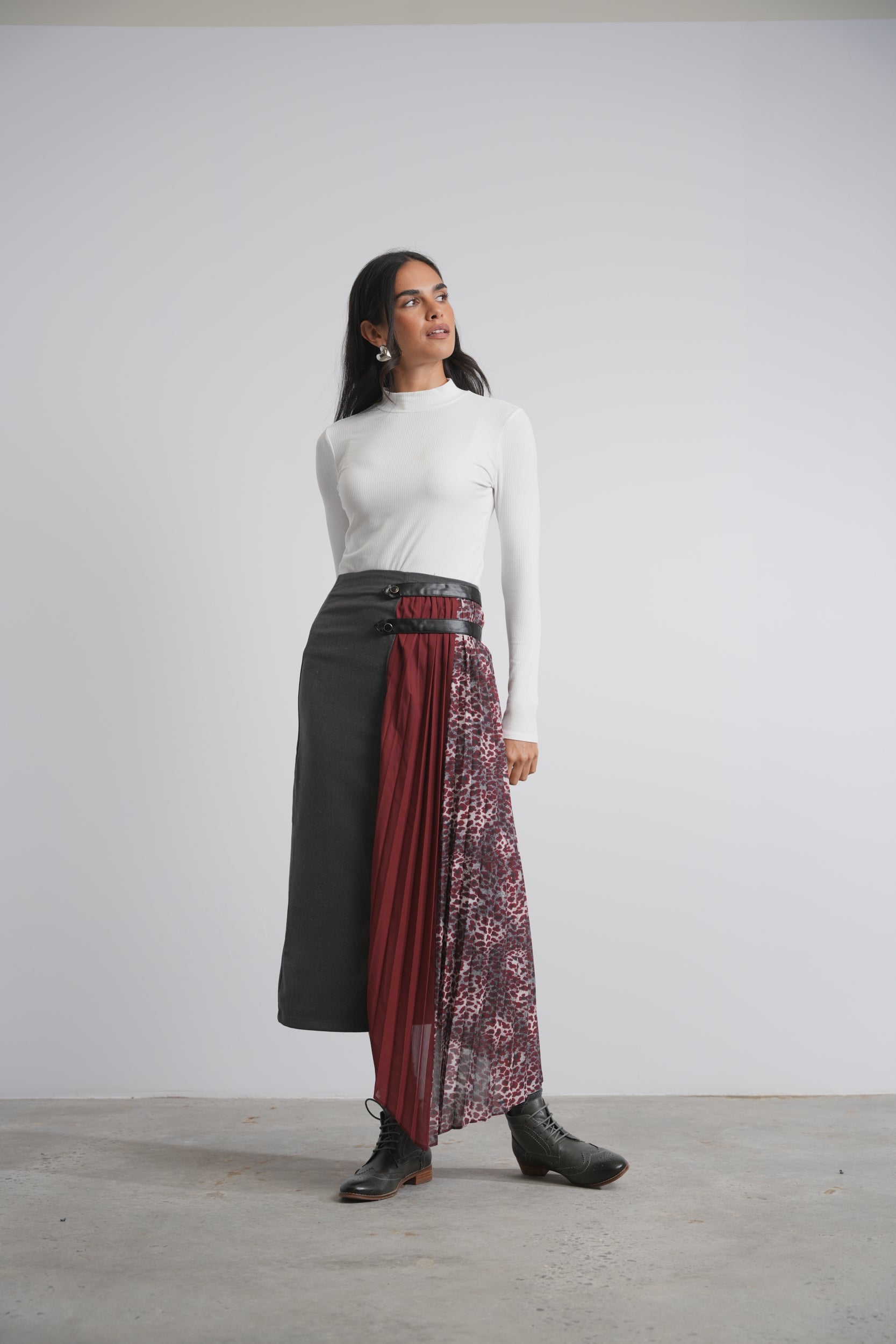 Half Pleated Combo Skirt