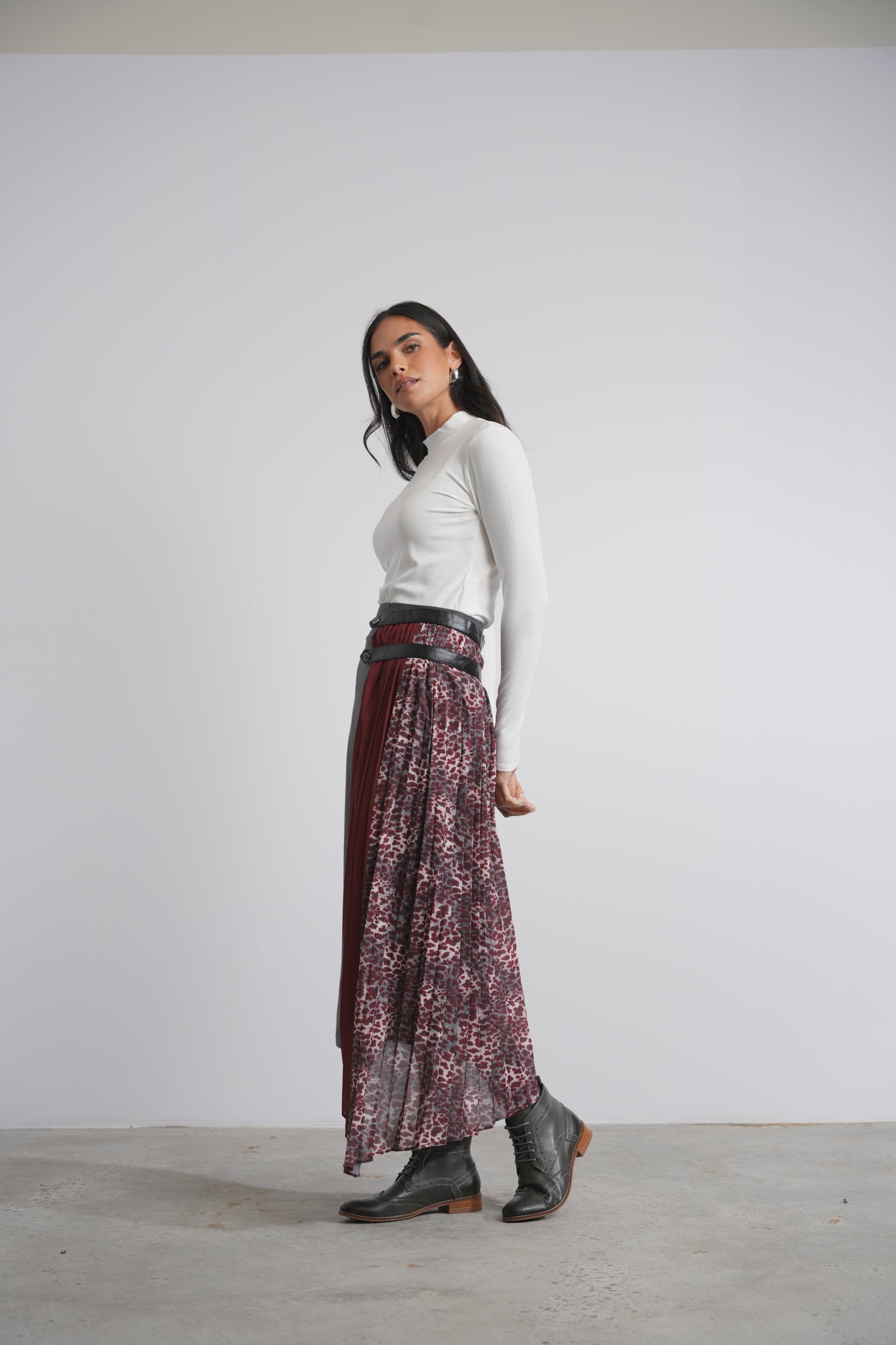 Half Pleated Combo Skirt