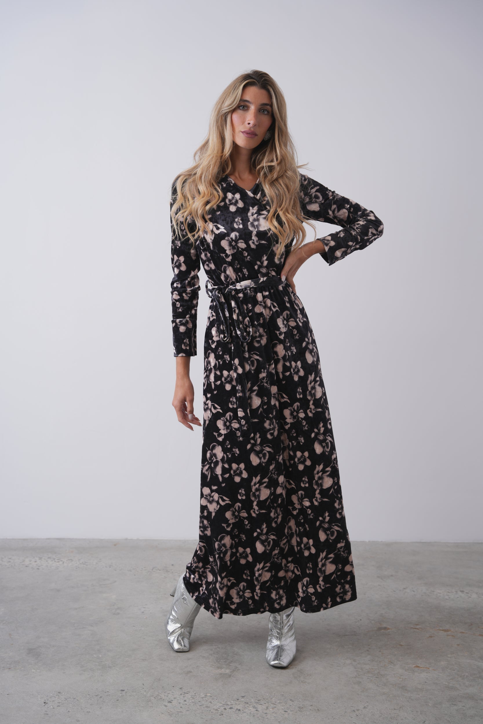 Wrap Maxi Velour Dress