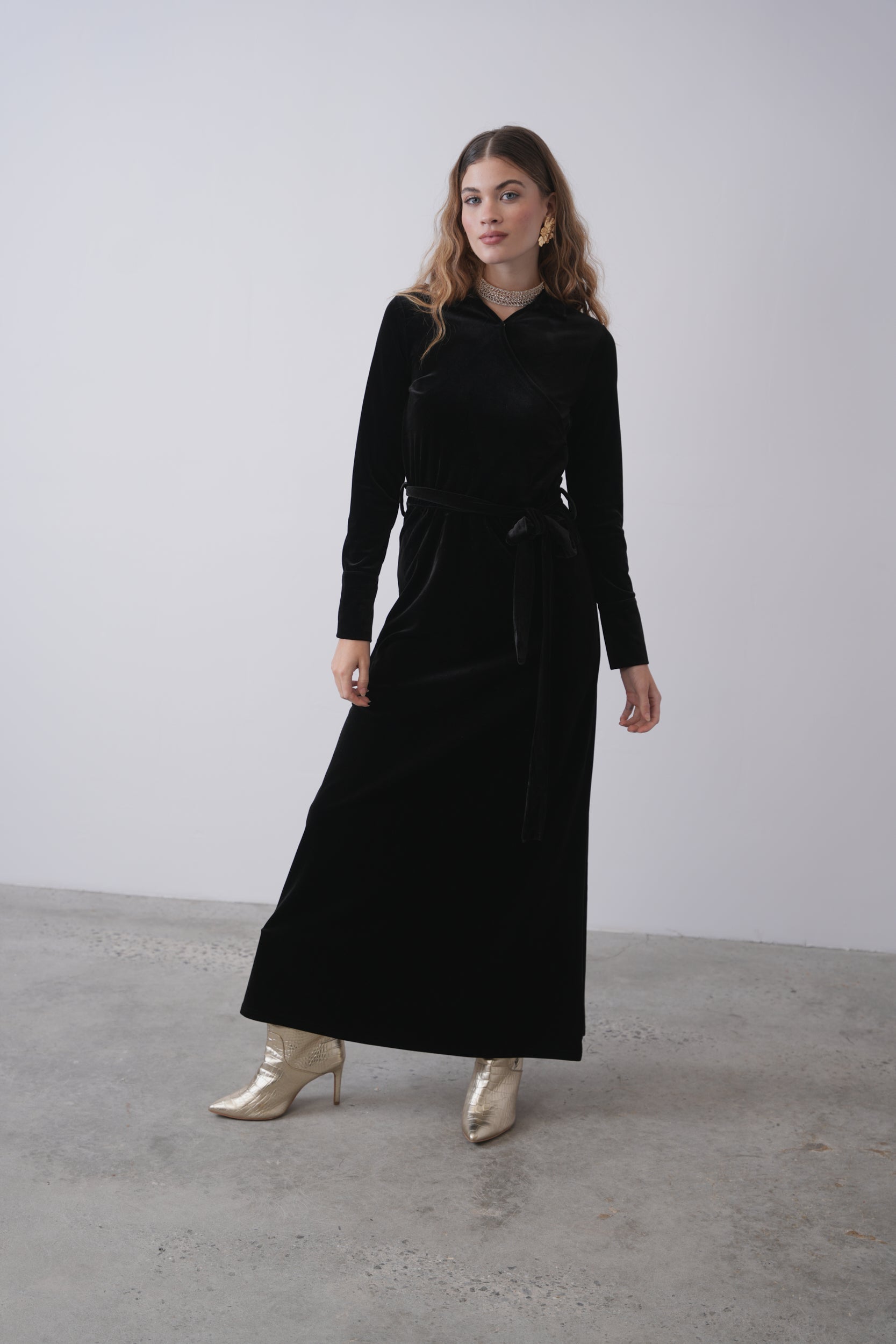 Wrap Maxi Velour Dress