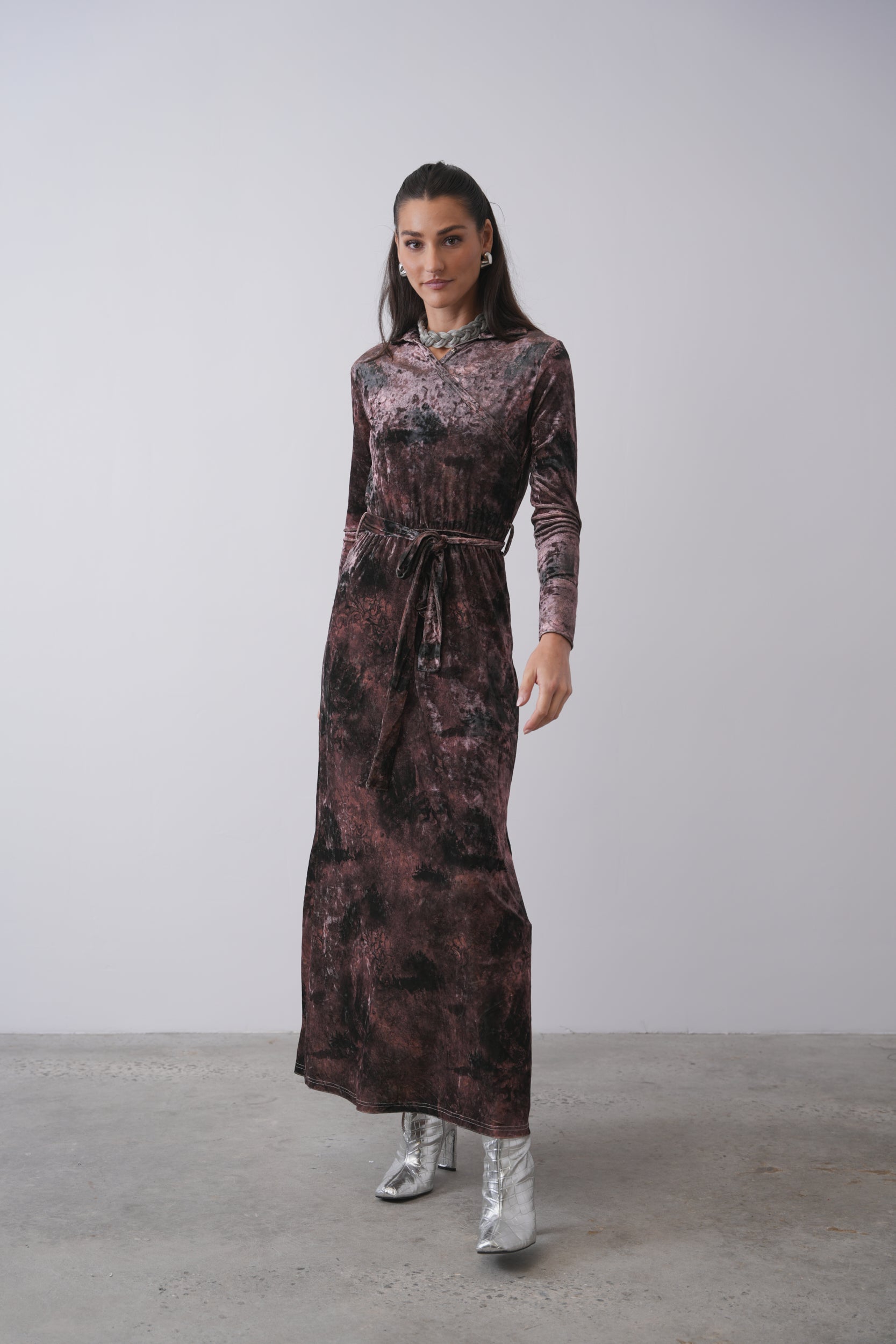 Wrap Maxi Velour Dress