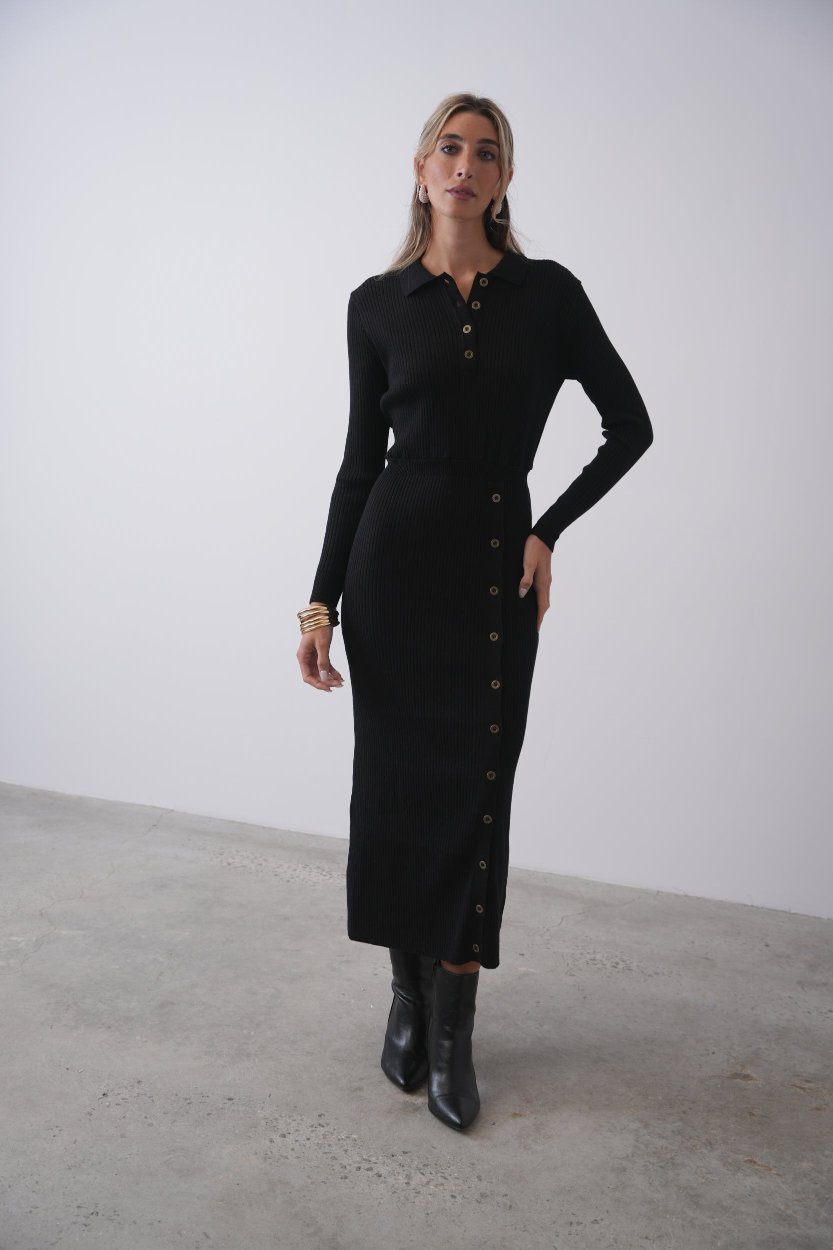 Rib Knit Button Dress