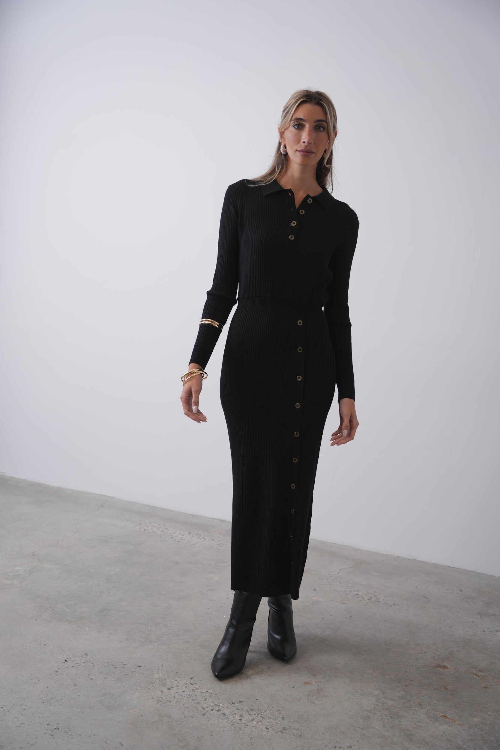 Rib Knit Button Dress