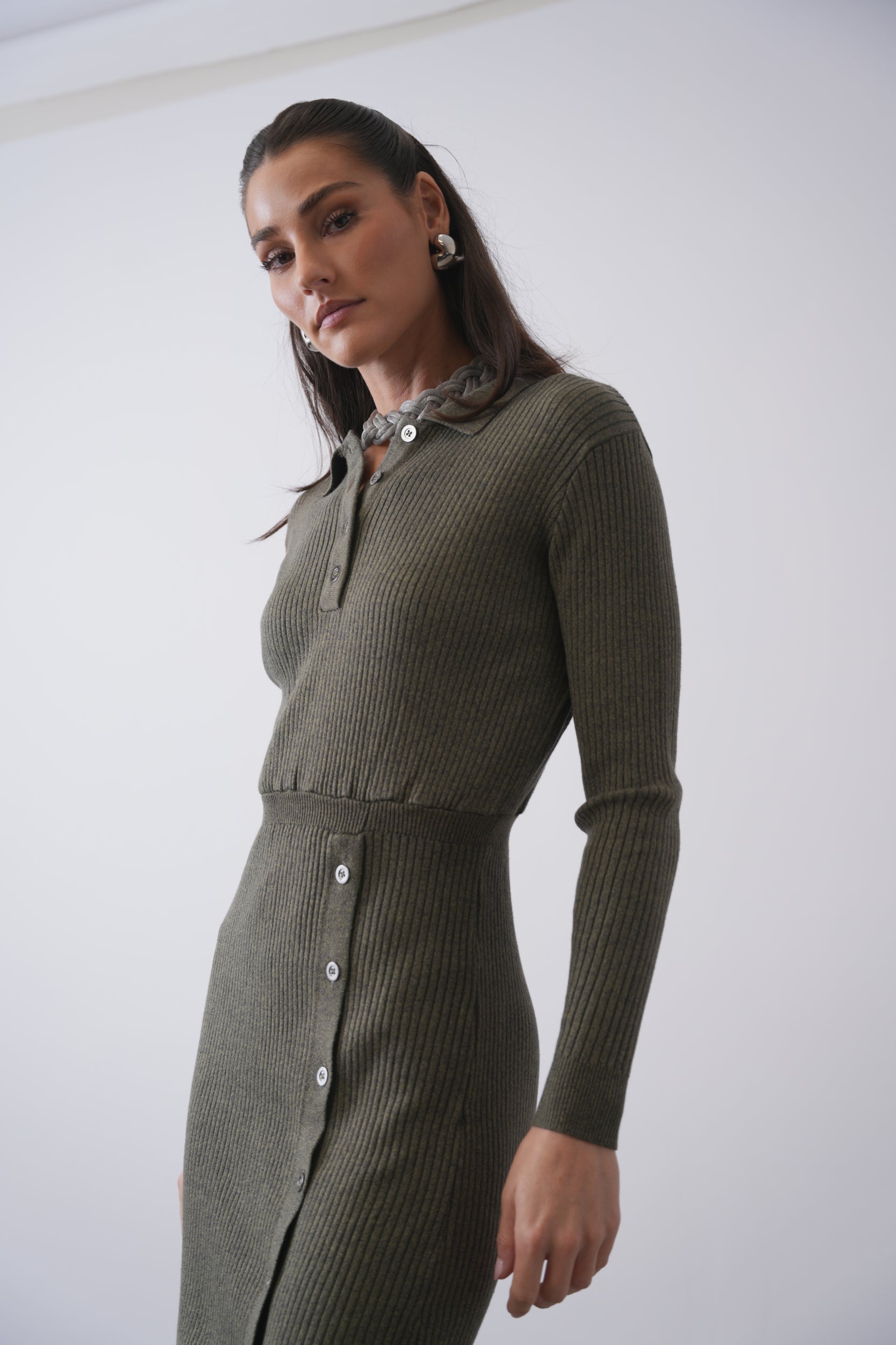 Rib Knit Button Dress