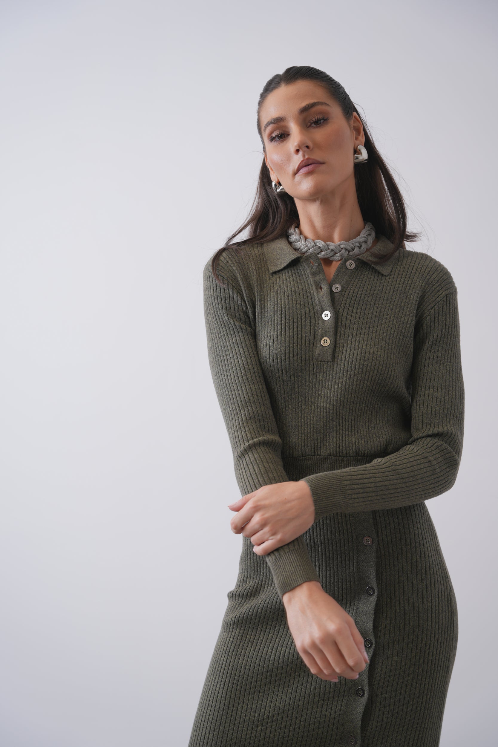 Rib Knit Button Dress