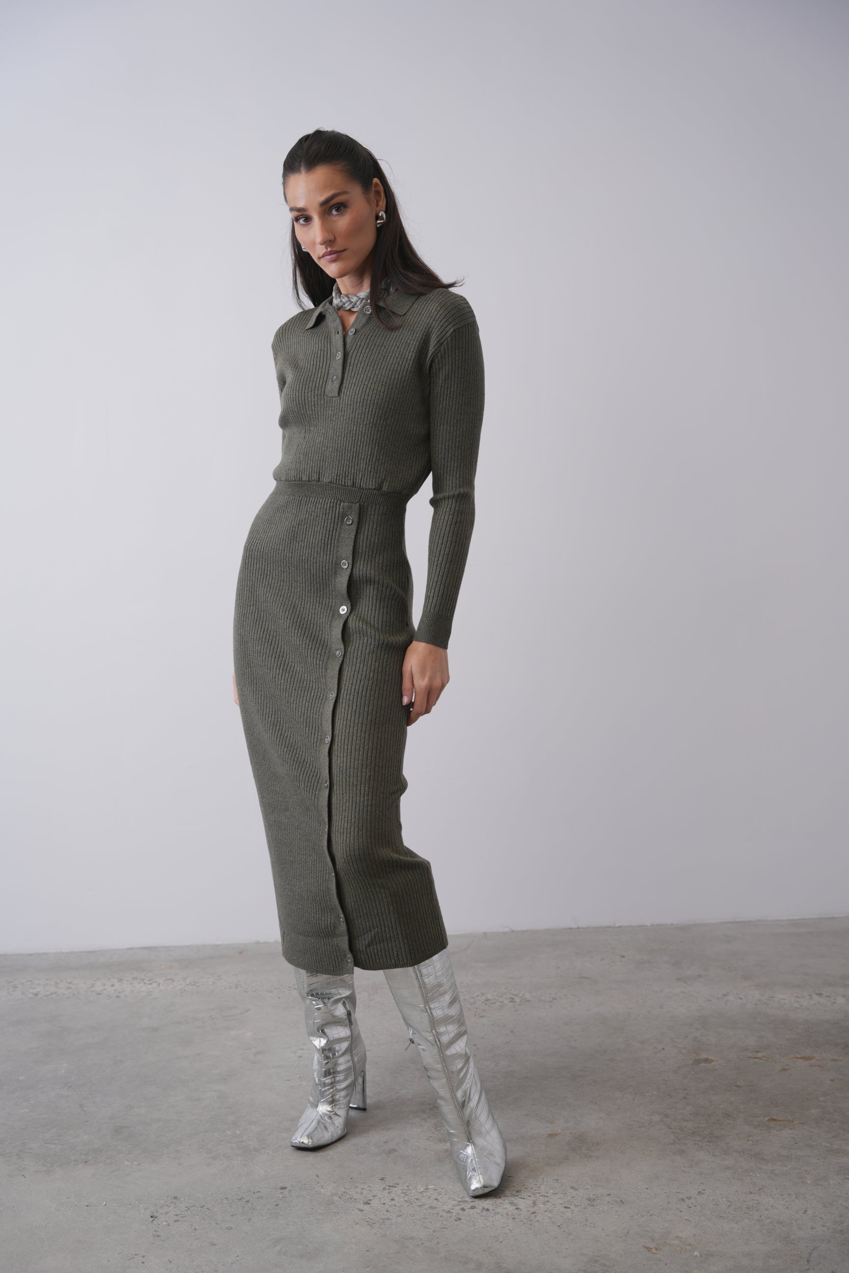 Rib Knit Button Dress