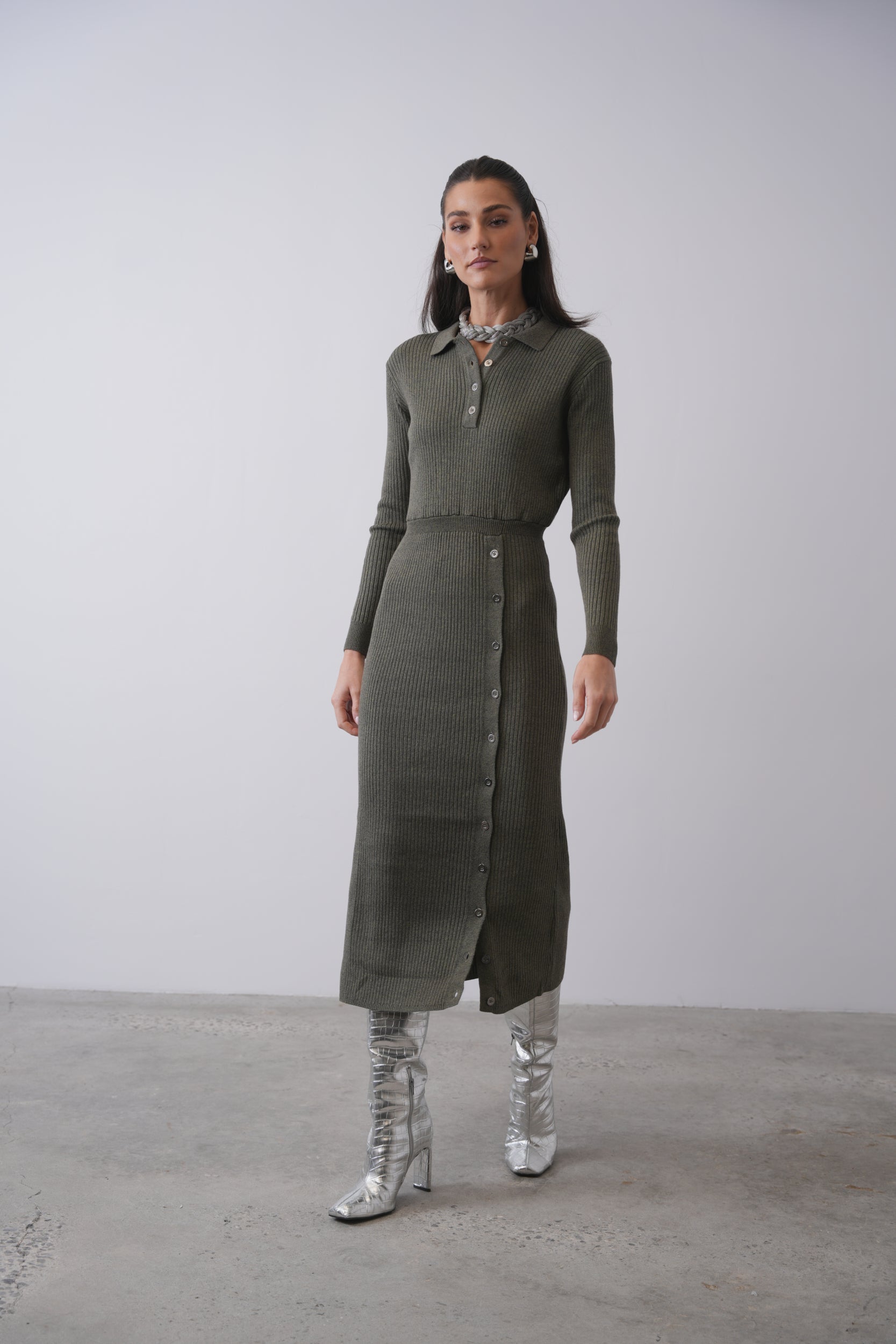 Rib Knit Button Dress