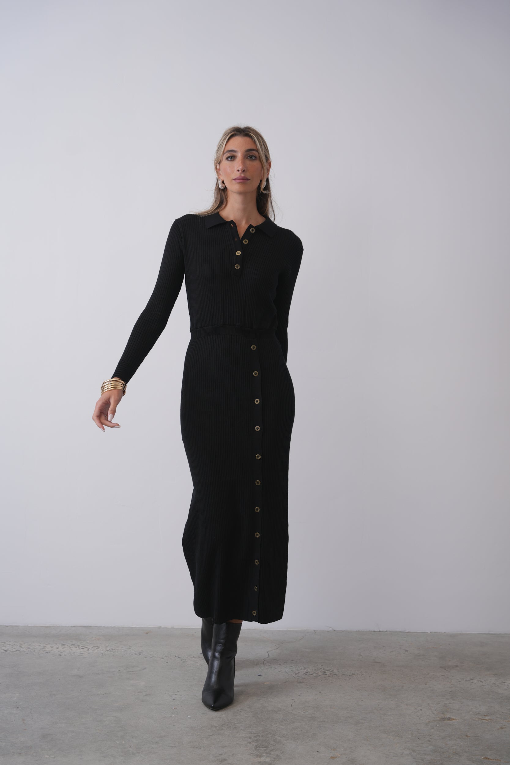 Rib Knit Button Dress