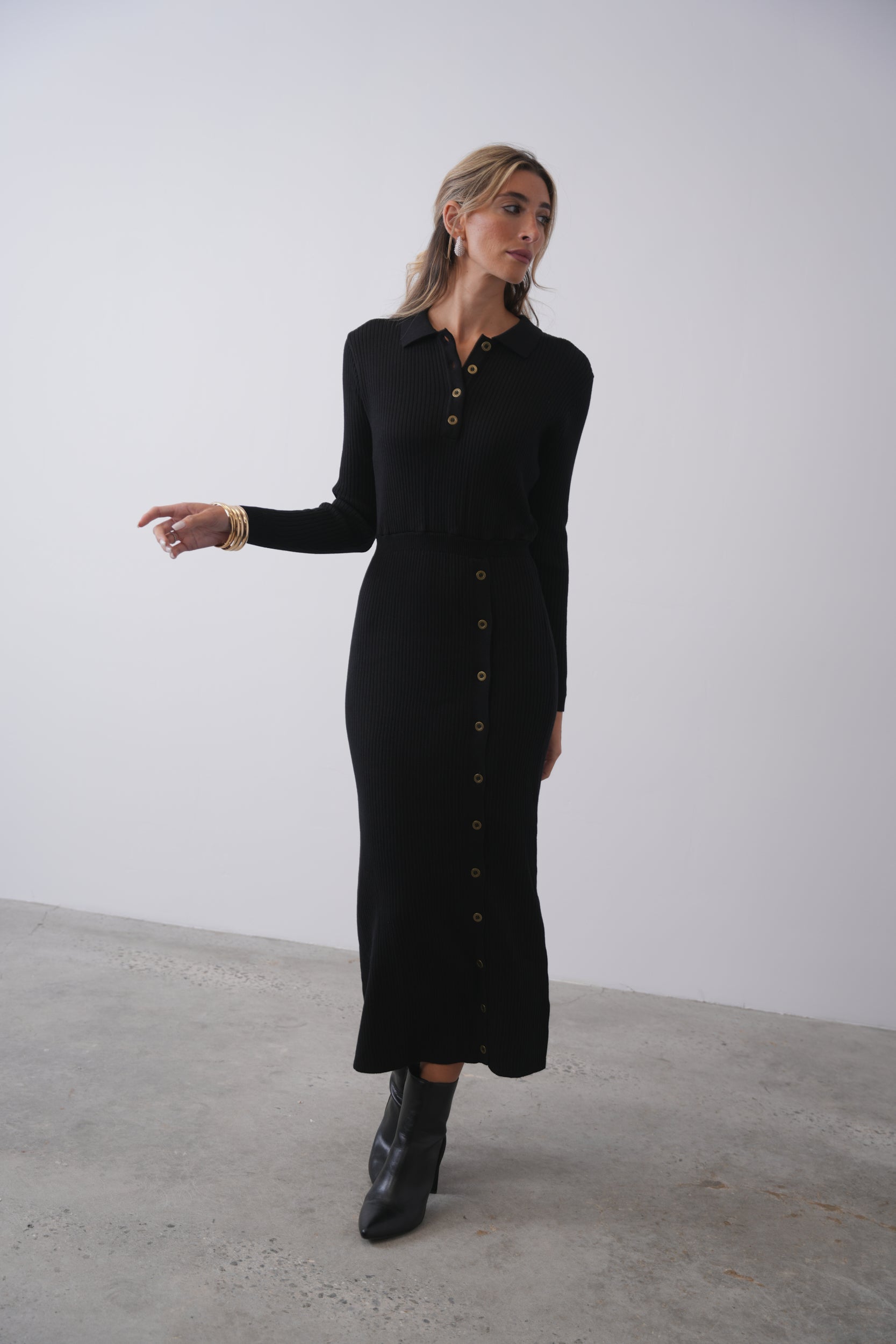 Rib Knit Button Dress