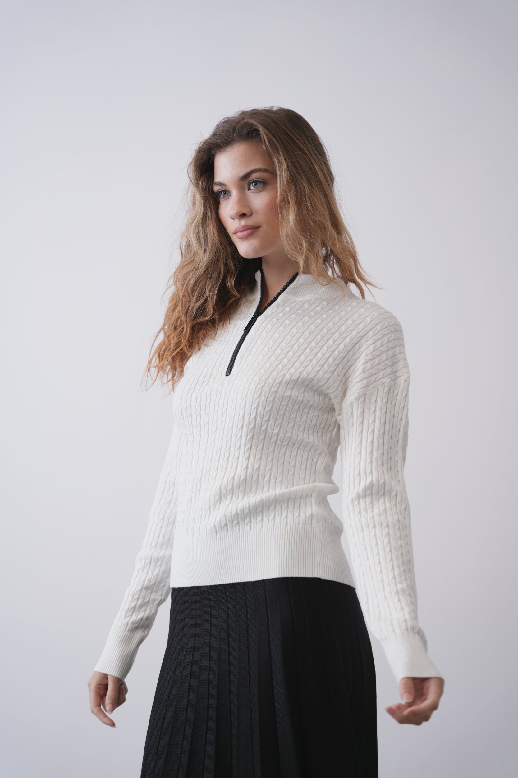Cable Knit Half Zip Sweater