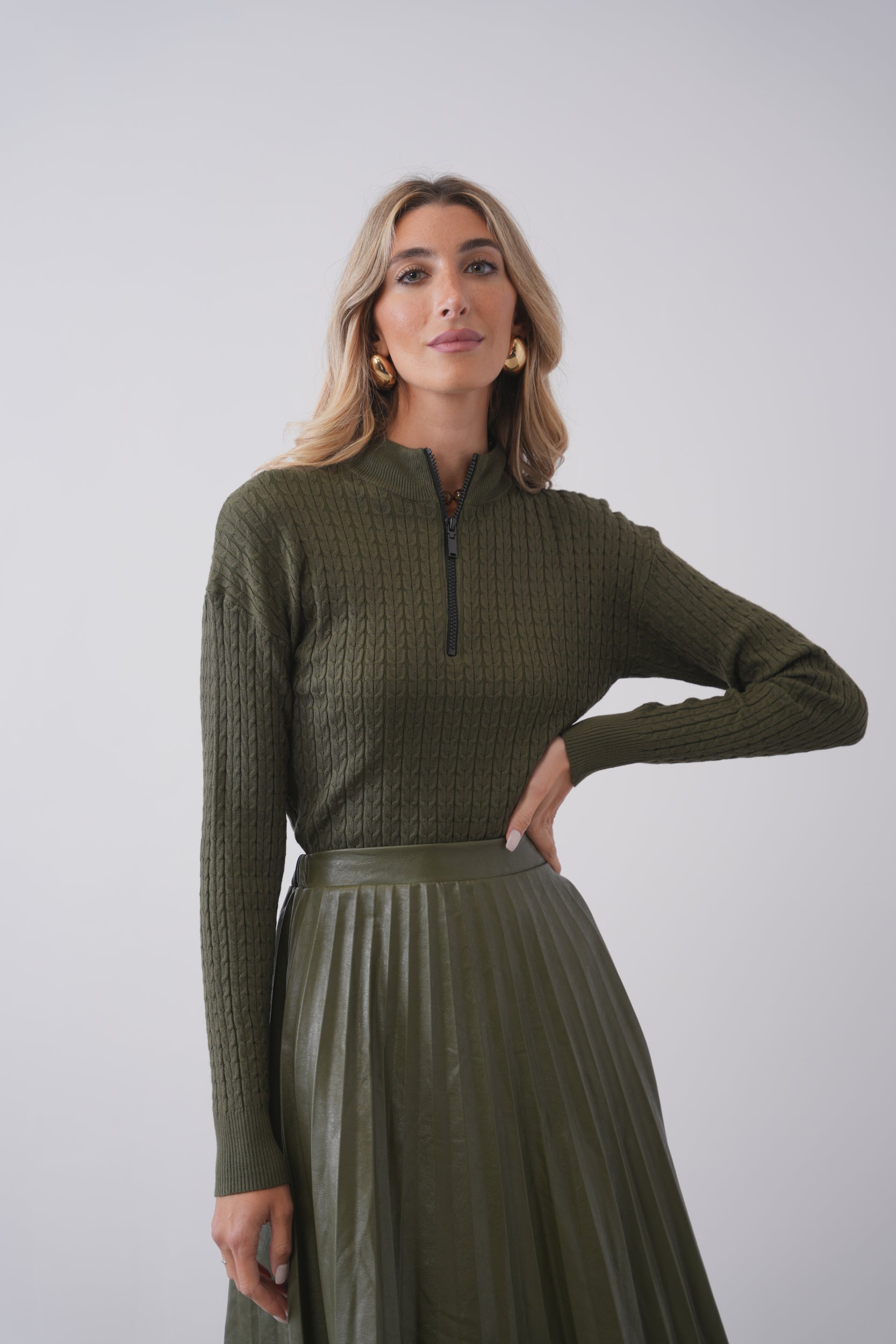 Cable Knit Half Zip Sweater