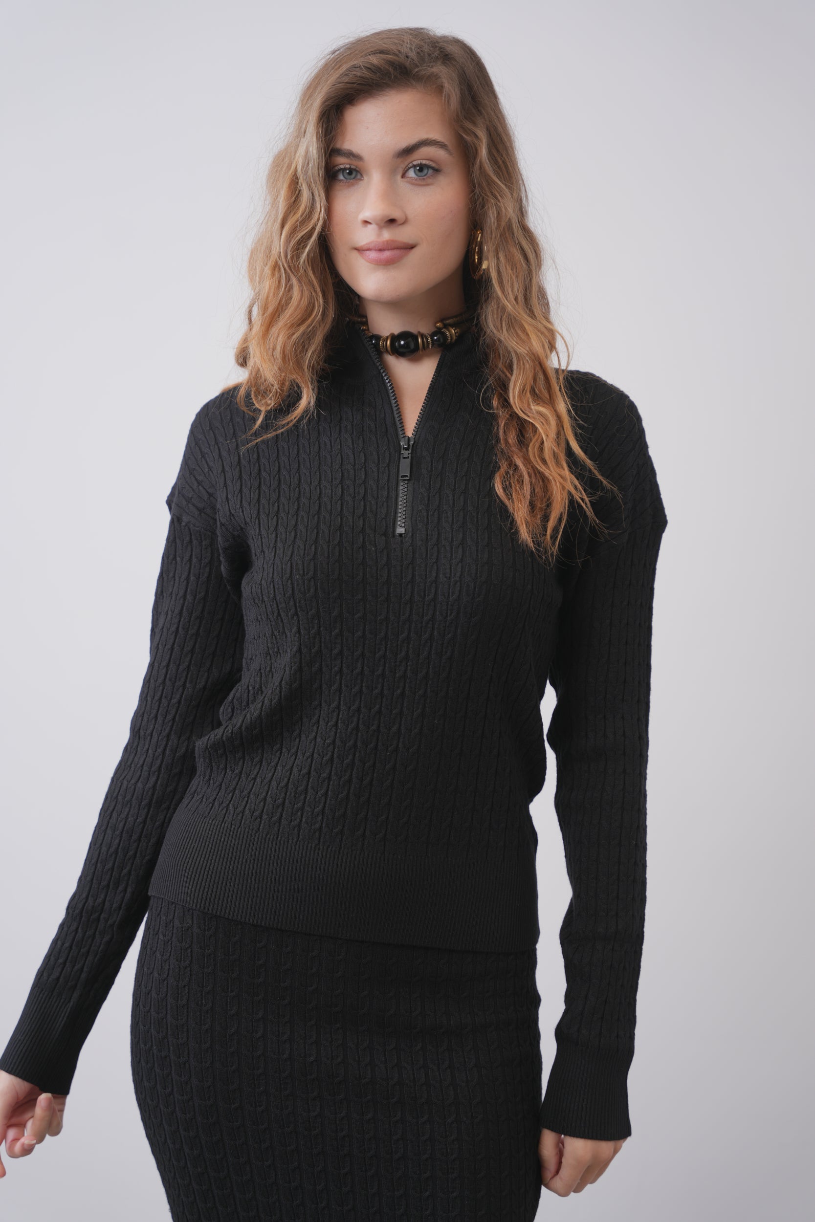 Cable Knit Half Zip Sweater