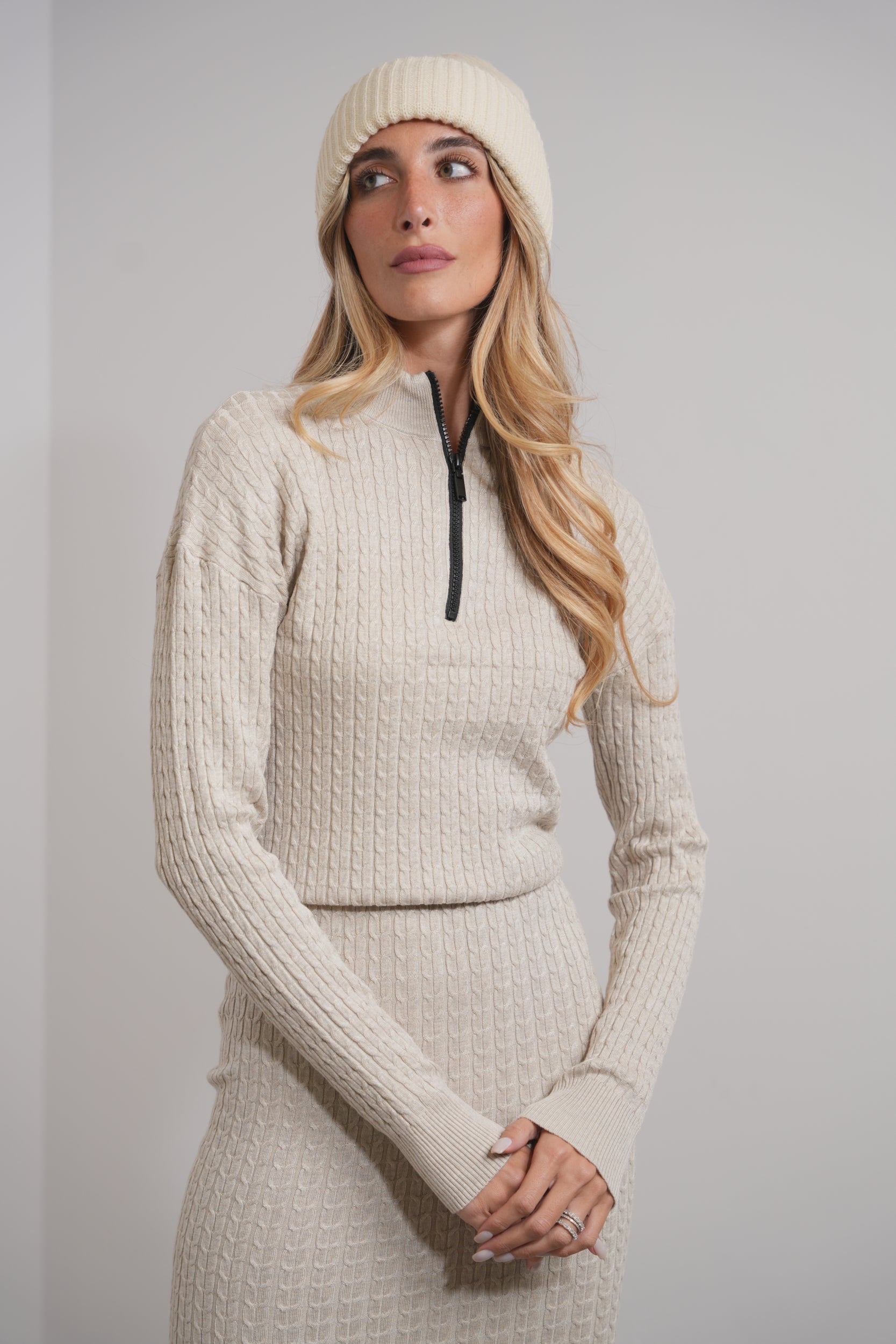 Cable Knit Half Zip Sweater