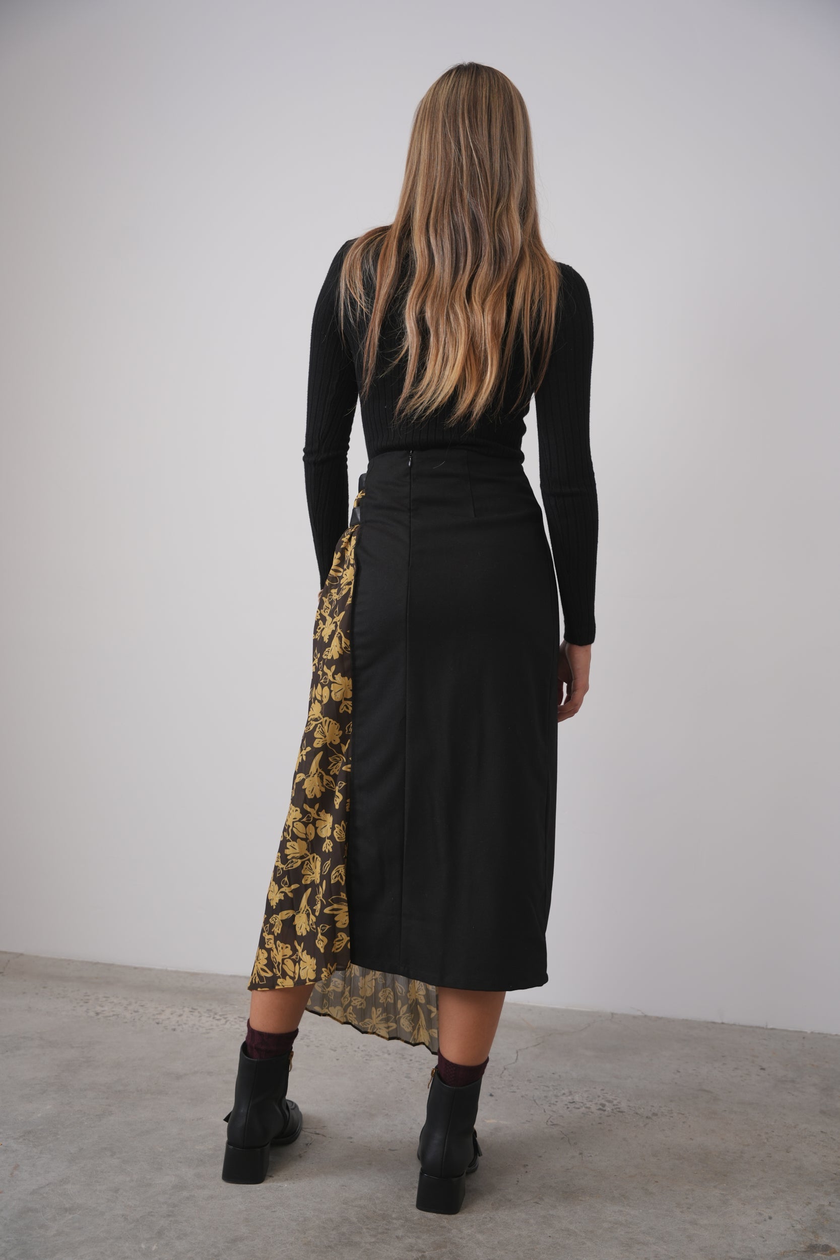 Half Pleated Combo Skirt