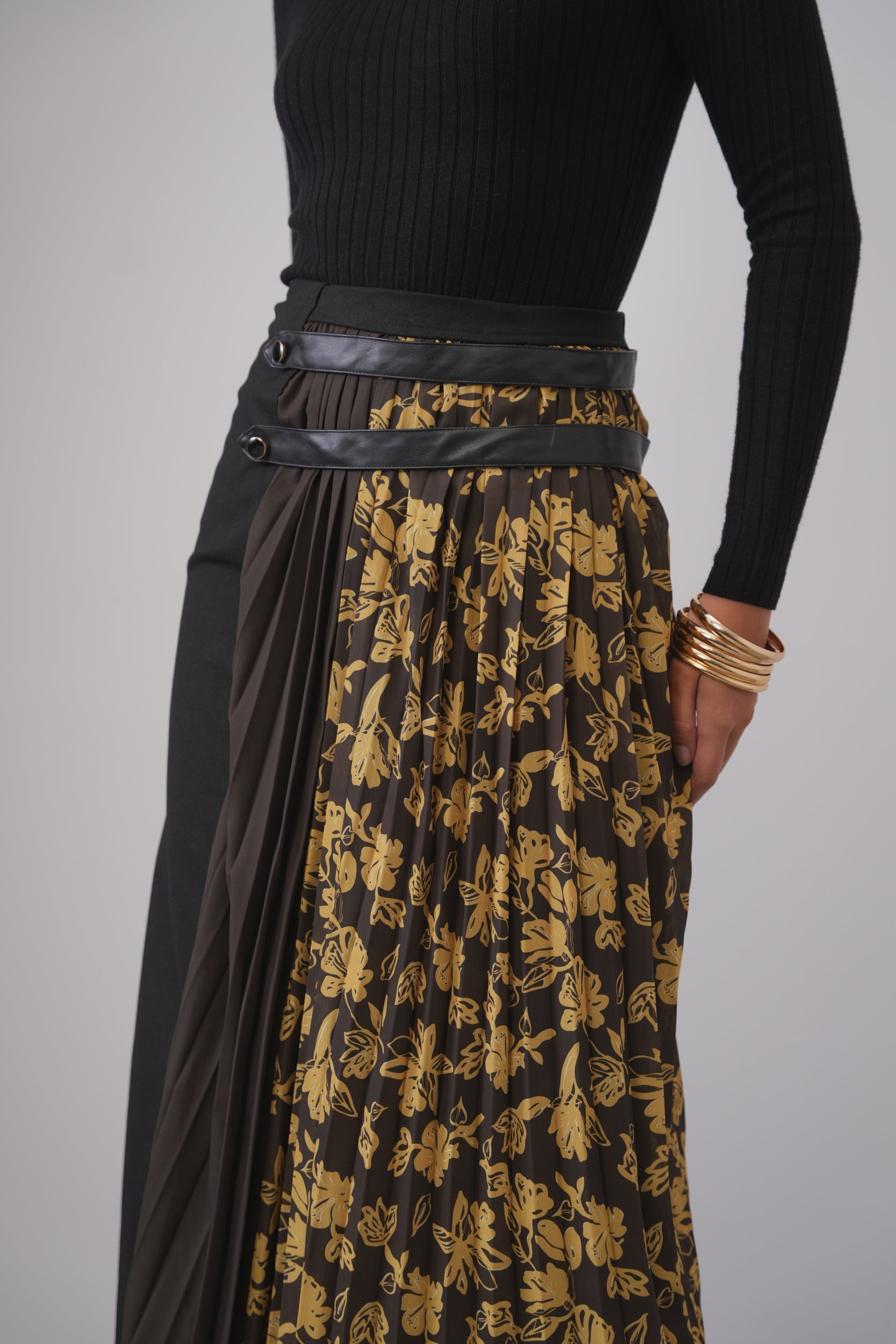 Half Pleated Combo Skirt