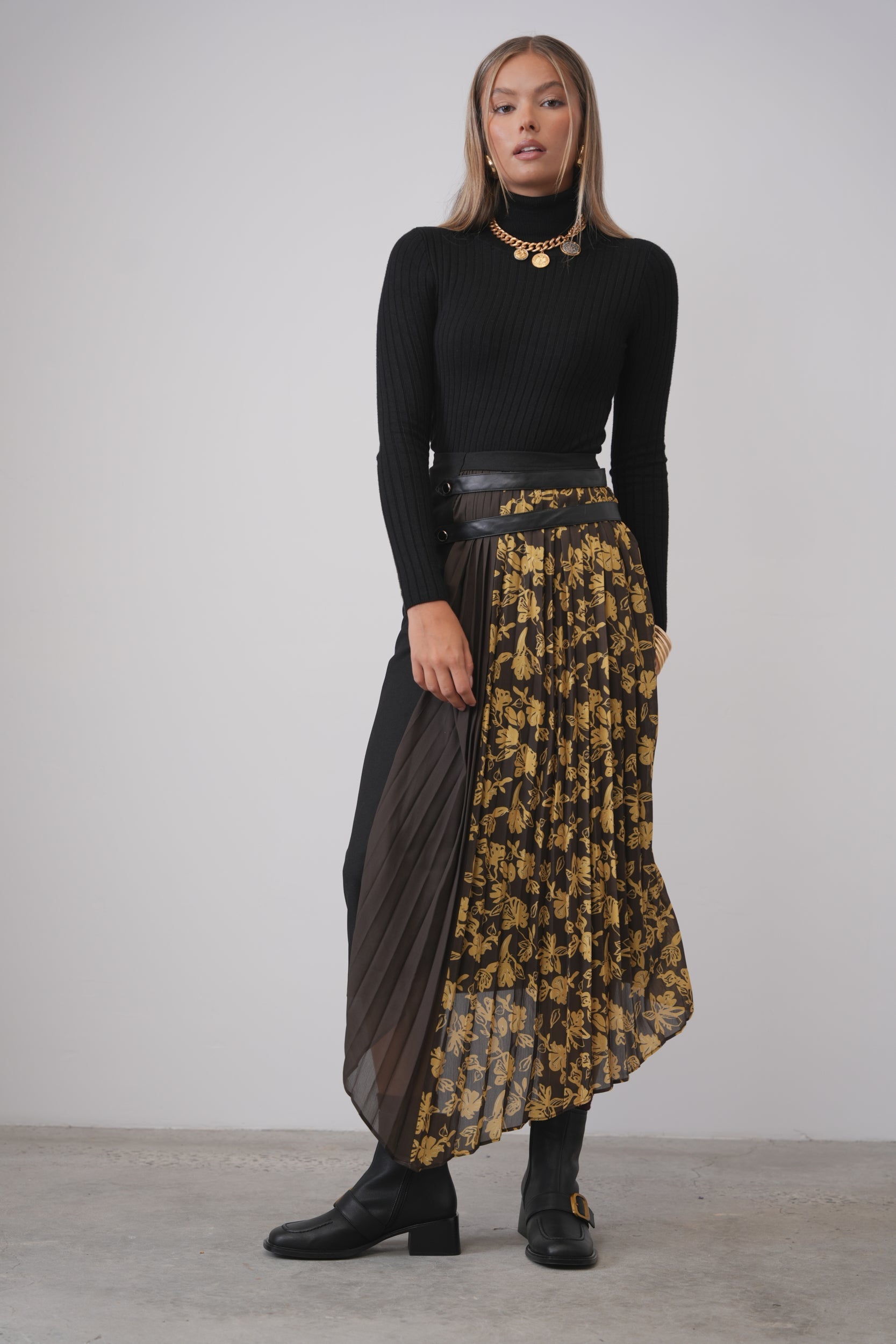 Half Pleated Combo Skirt