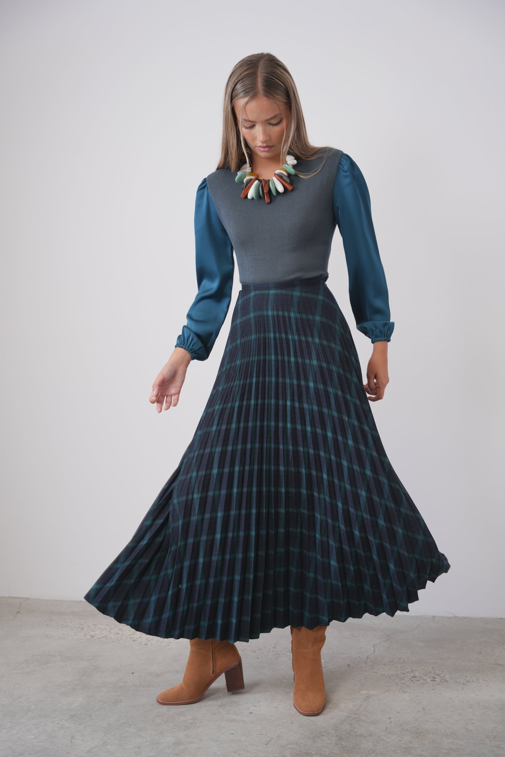 Accordion Plaid Skirt