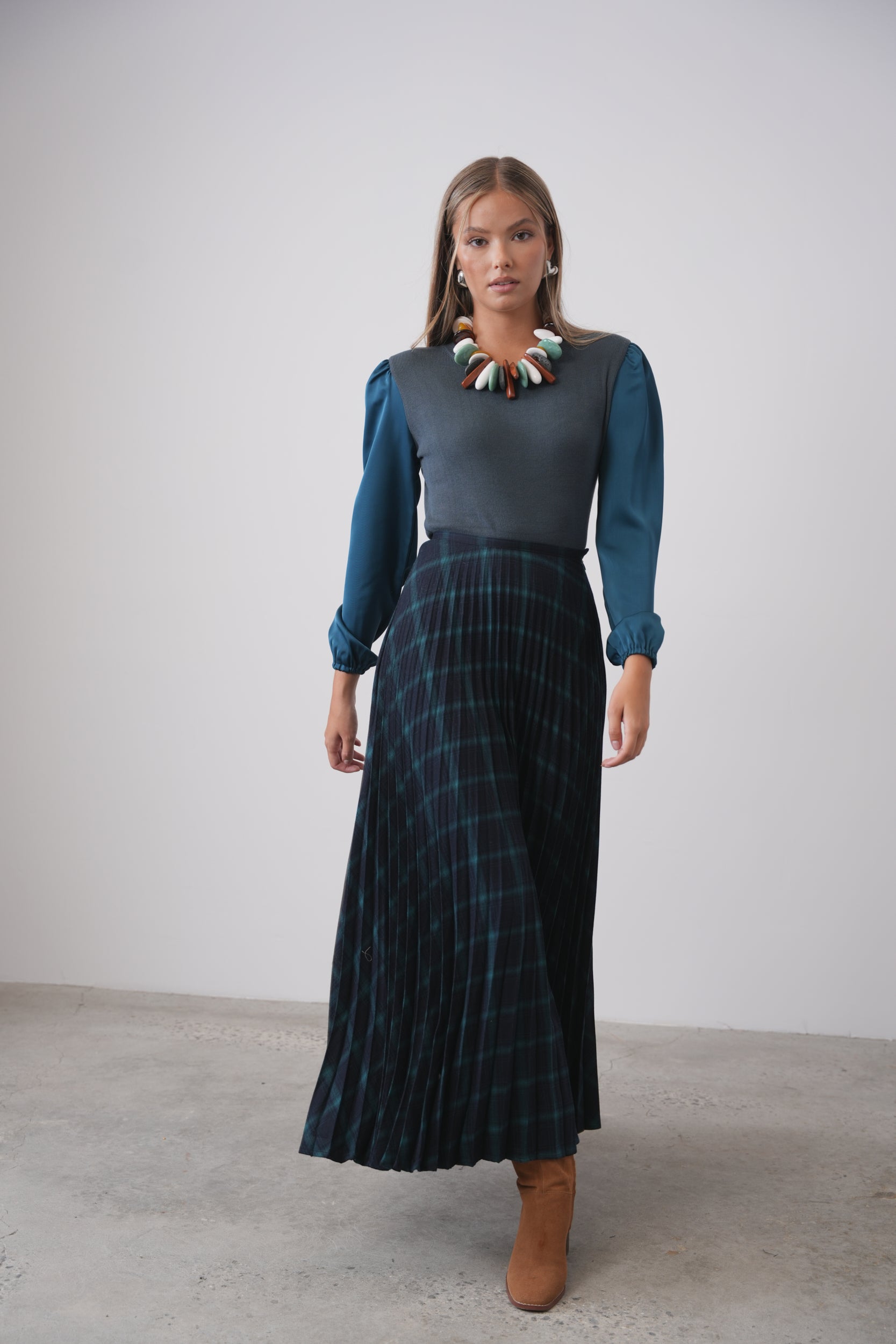 Accordion Plaid Skirt