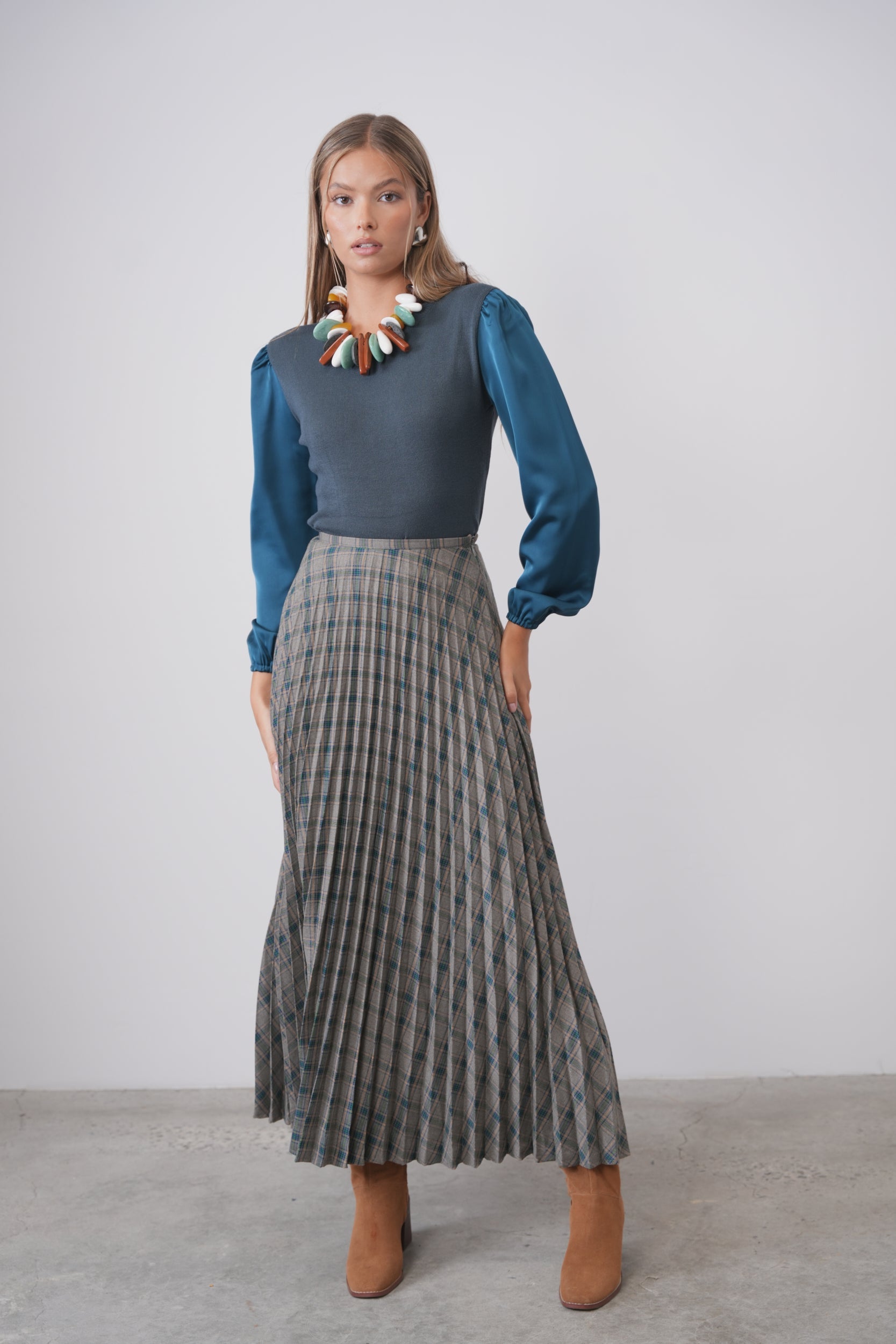 Accordion Plaid Skirt