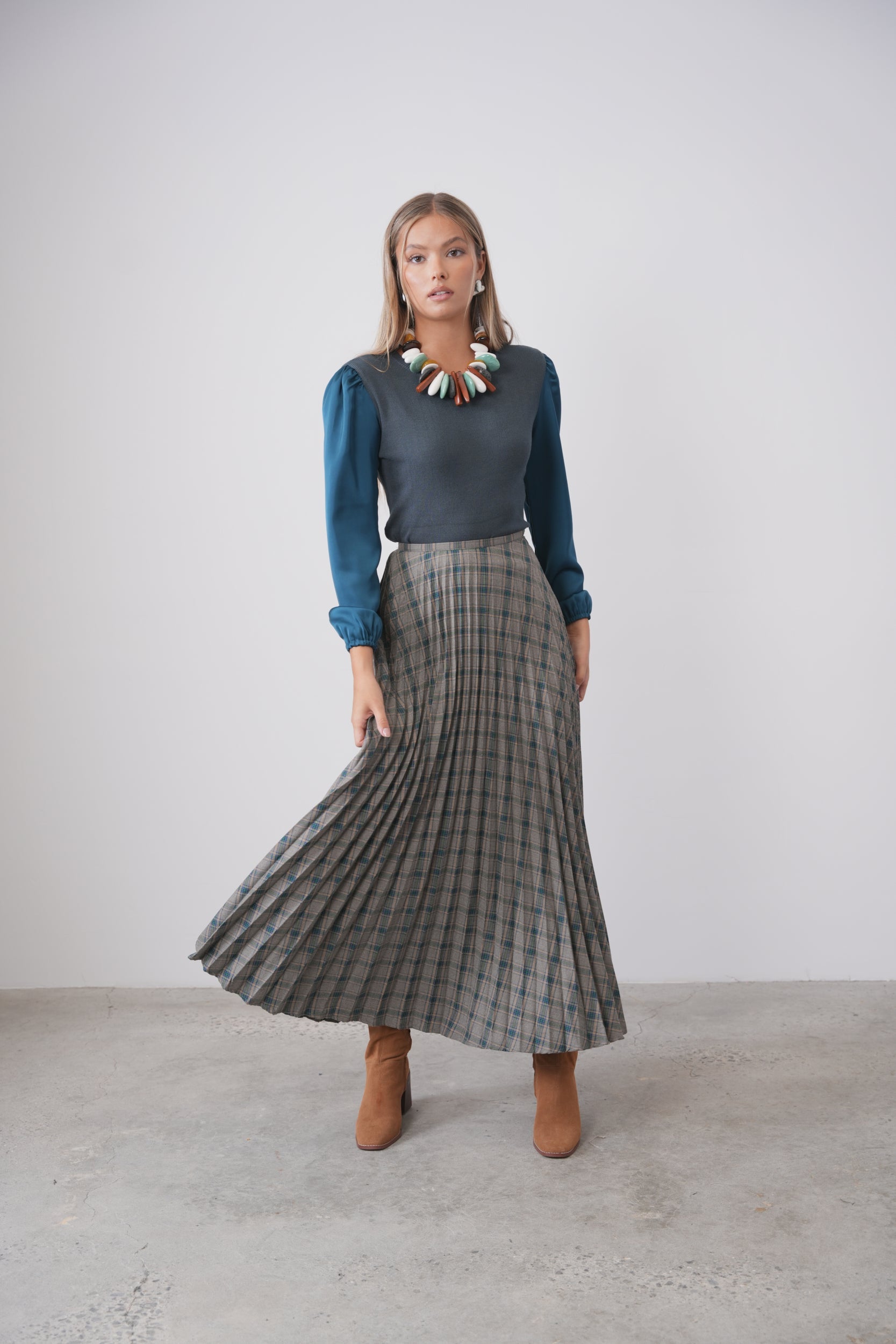 Accordion Plaid Skirt