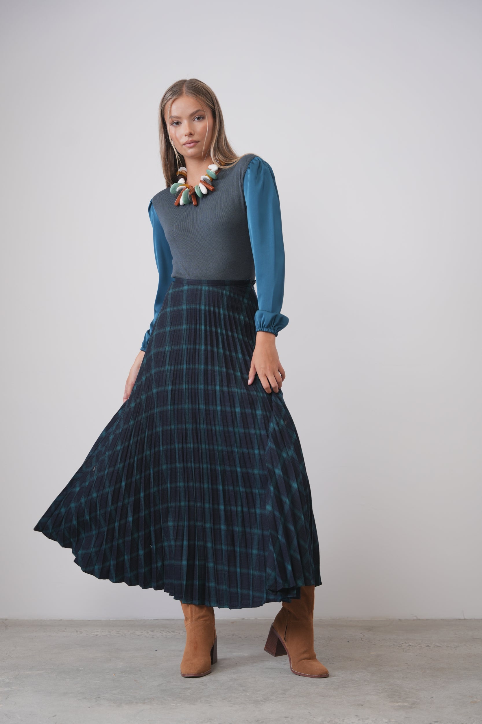 Accordion Plaid Skirt