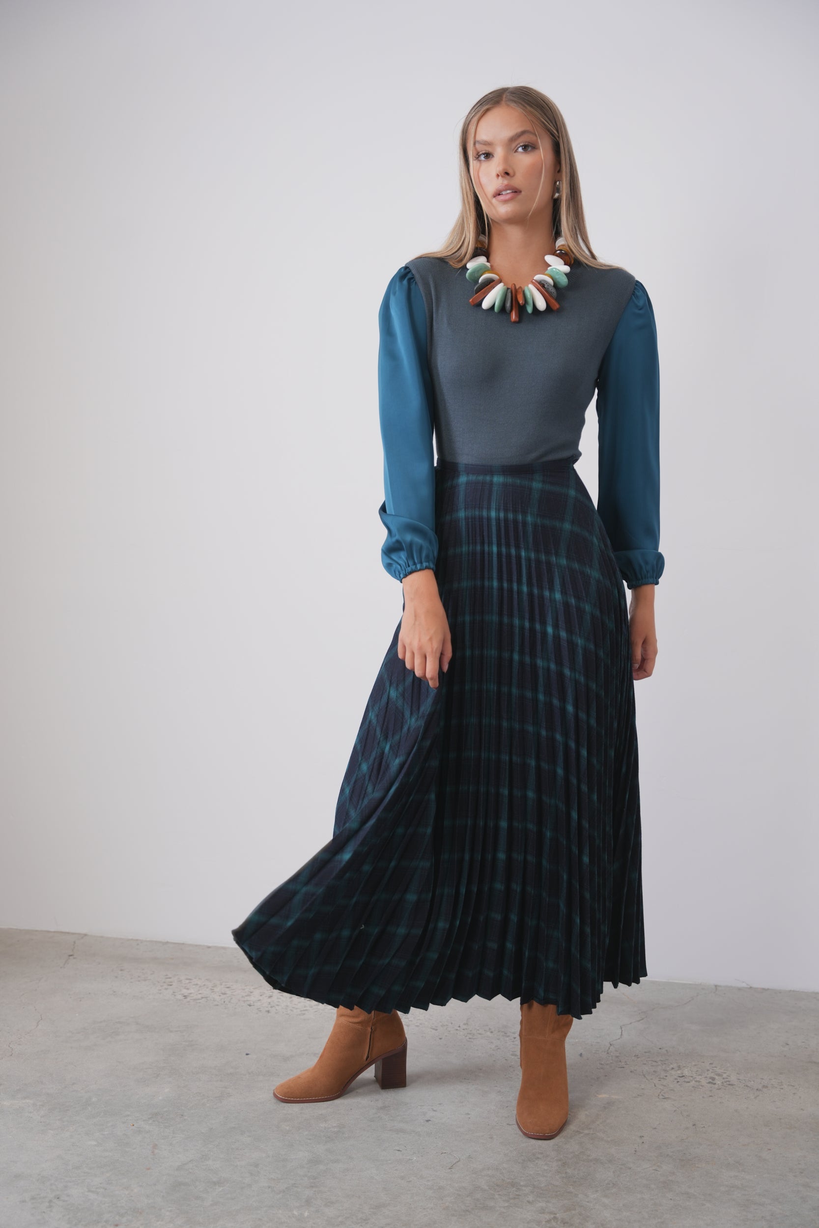 Accordion Plaid Skirt