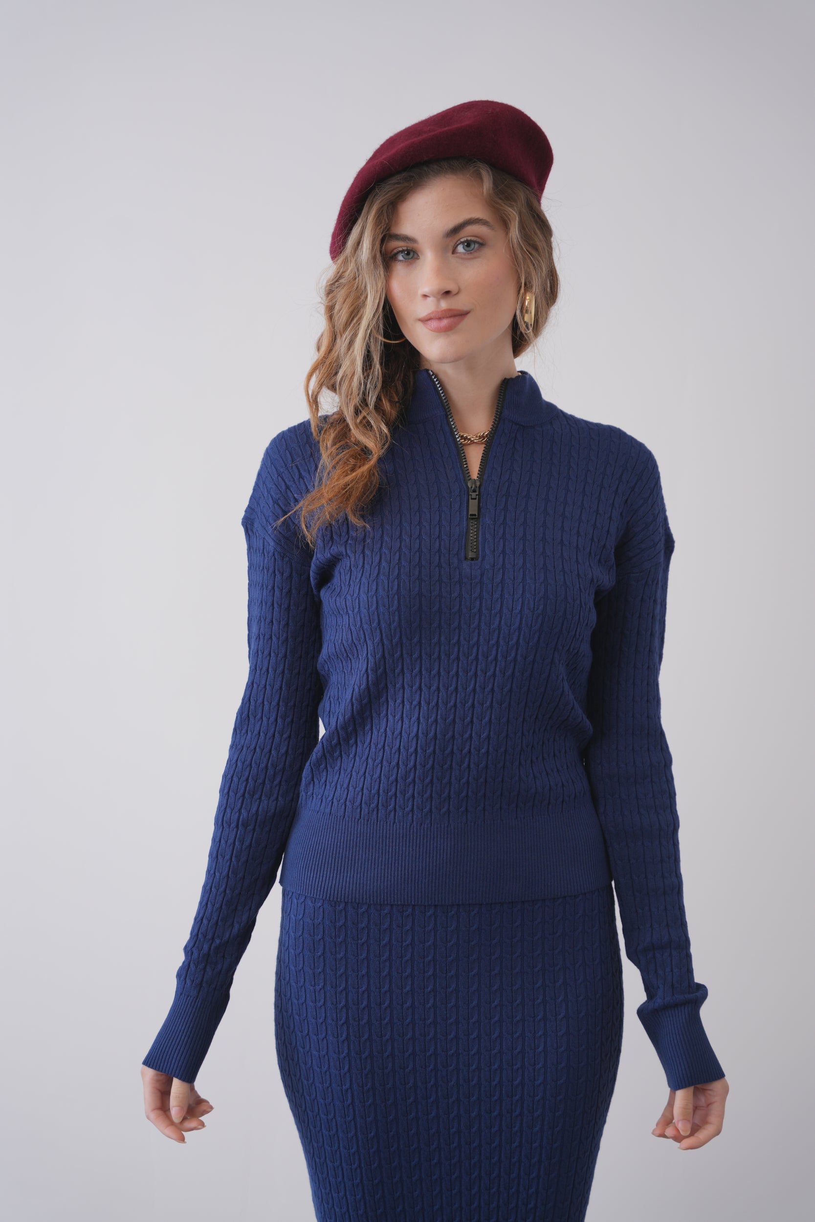 Cable Knit Half Zip Sweater