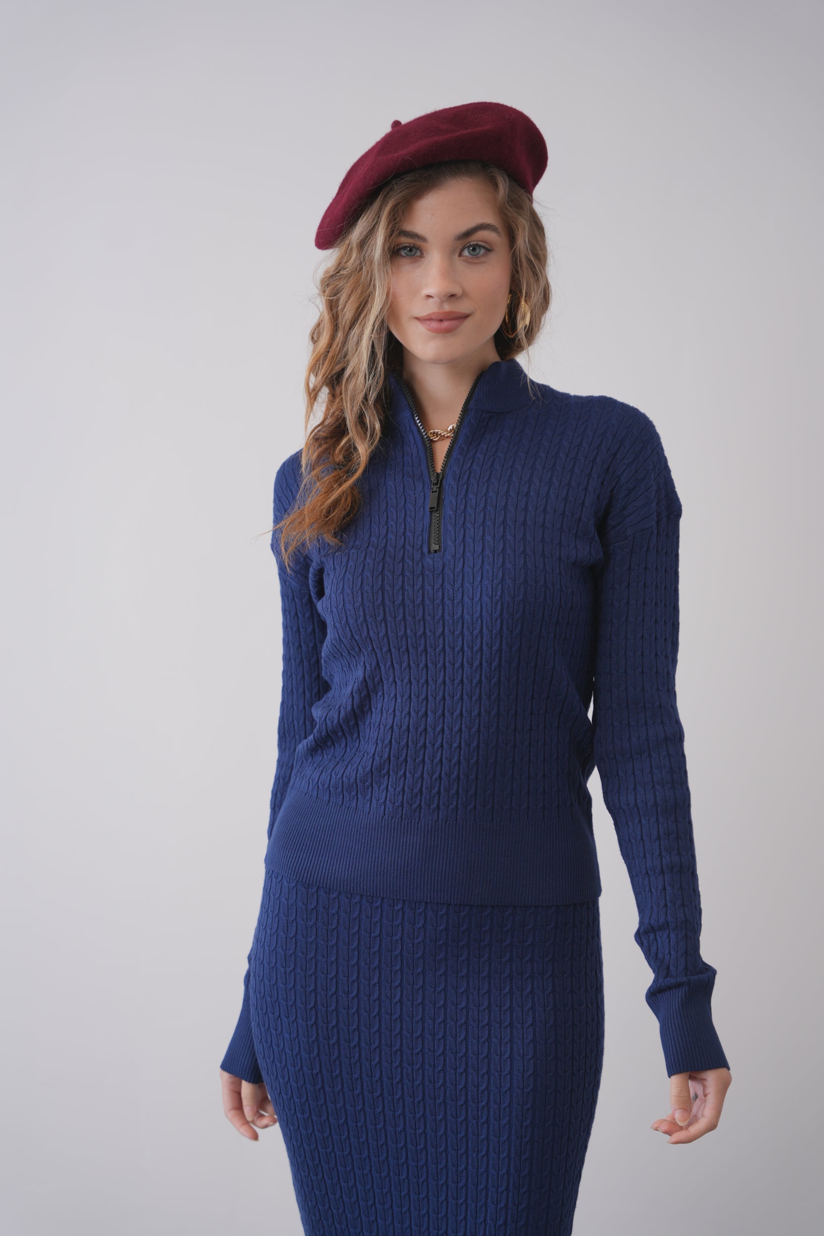 Cable Knit Half Zip Sweater