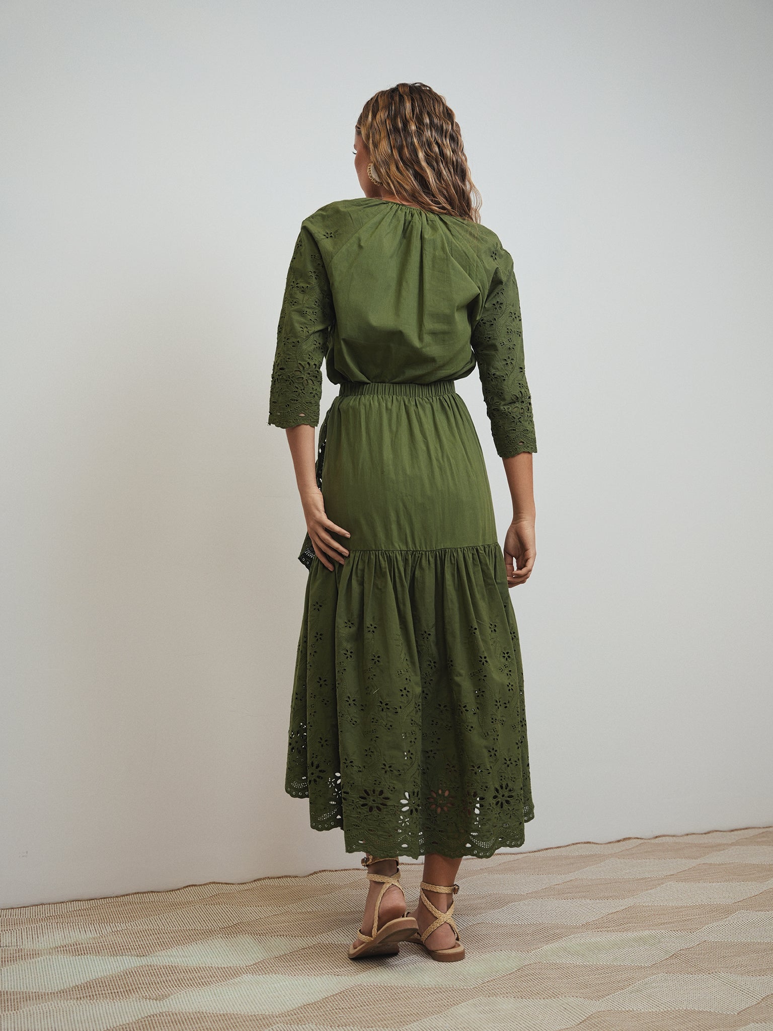 Eyelet Mock Wrap Skirt