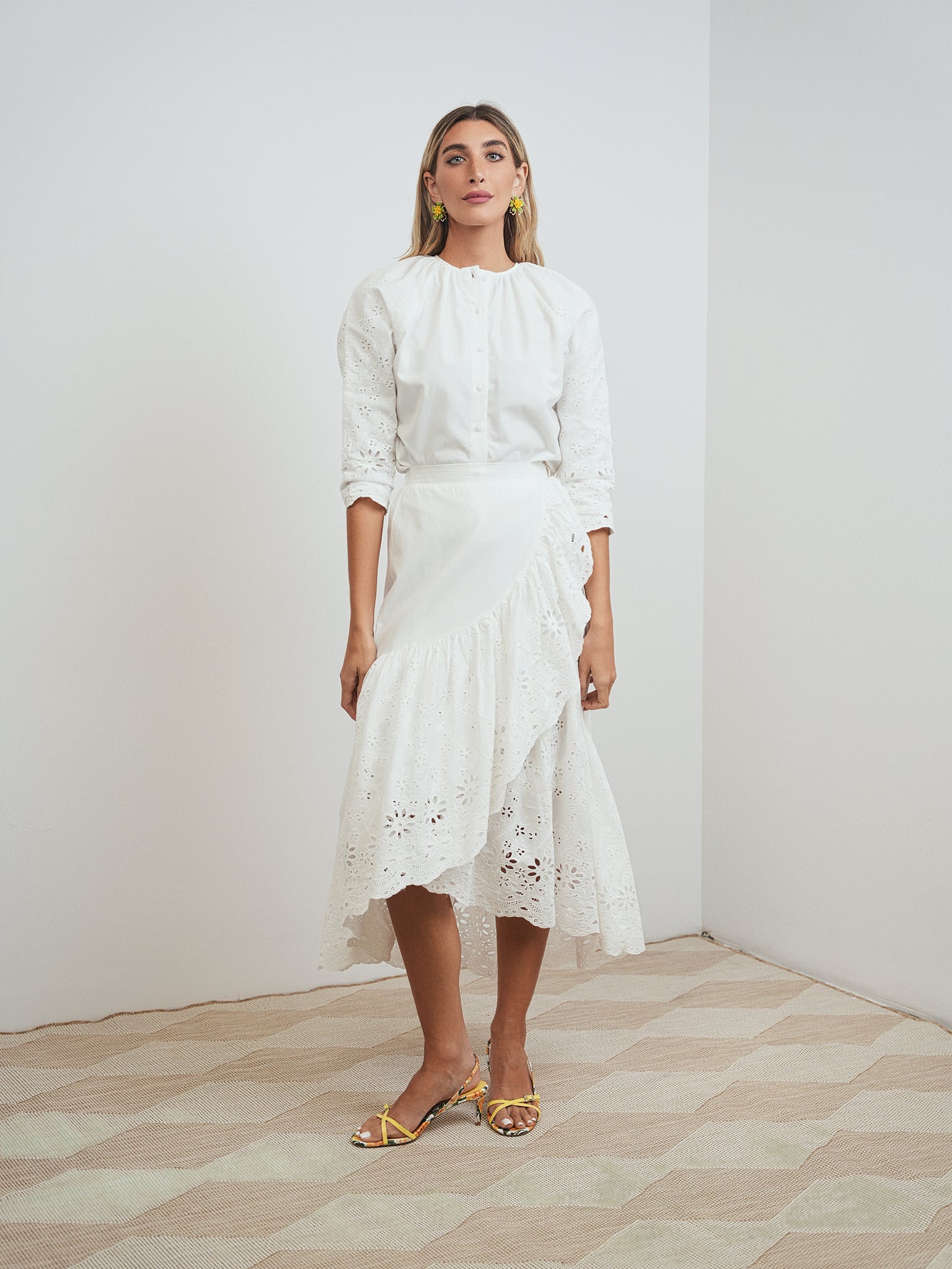 Eyelet Mock Wrap Skirt